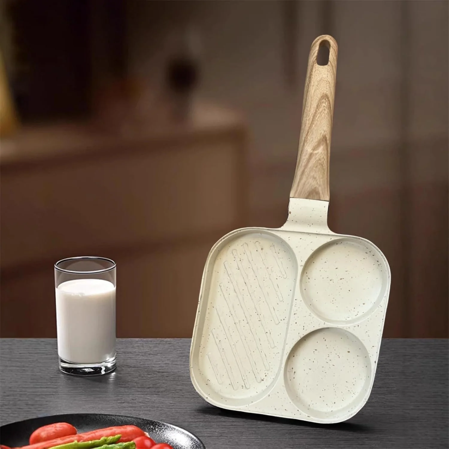 تابه گریل صبحانه، تابه تخم مرغ سرخ کردنی نچسب - ابزار پخت و پز 3 قسمتی برای اجاق گاز برقی القایی، آشپزخانه خانگی، املت، پنکیک، ساندویچ، همبرگر، بیکن