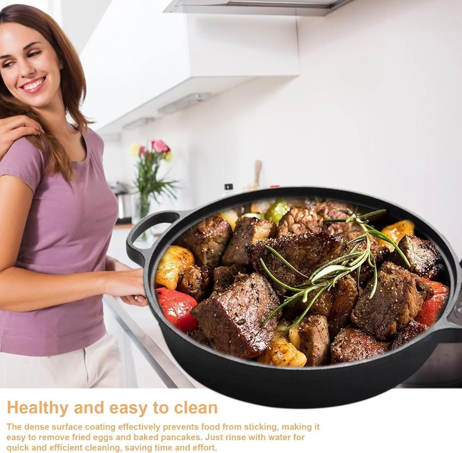 تابه نچسب | تابه گریل چدنی گرد مناسب اجاق القایی با درب شفاف، ابزار آشپزی ارگونومیک، تابه پخت و پز برای پنکیک صبحانه و شام