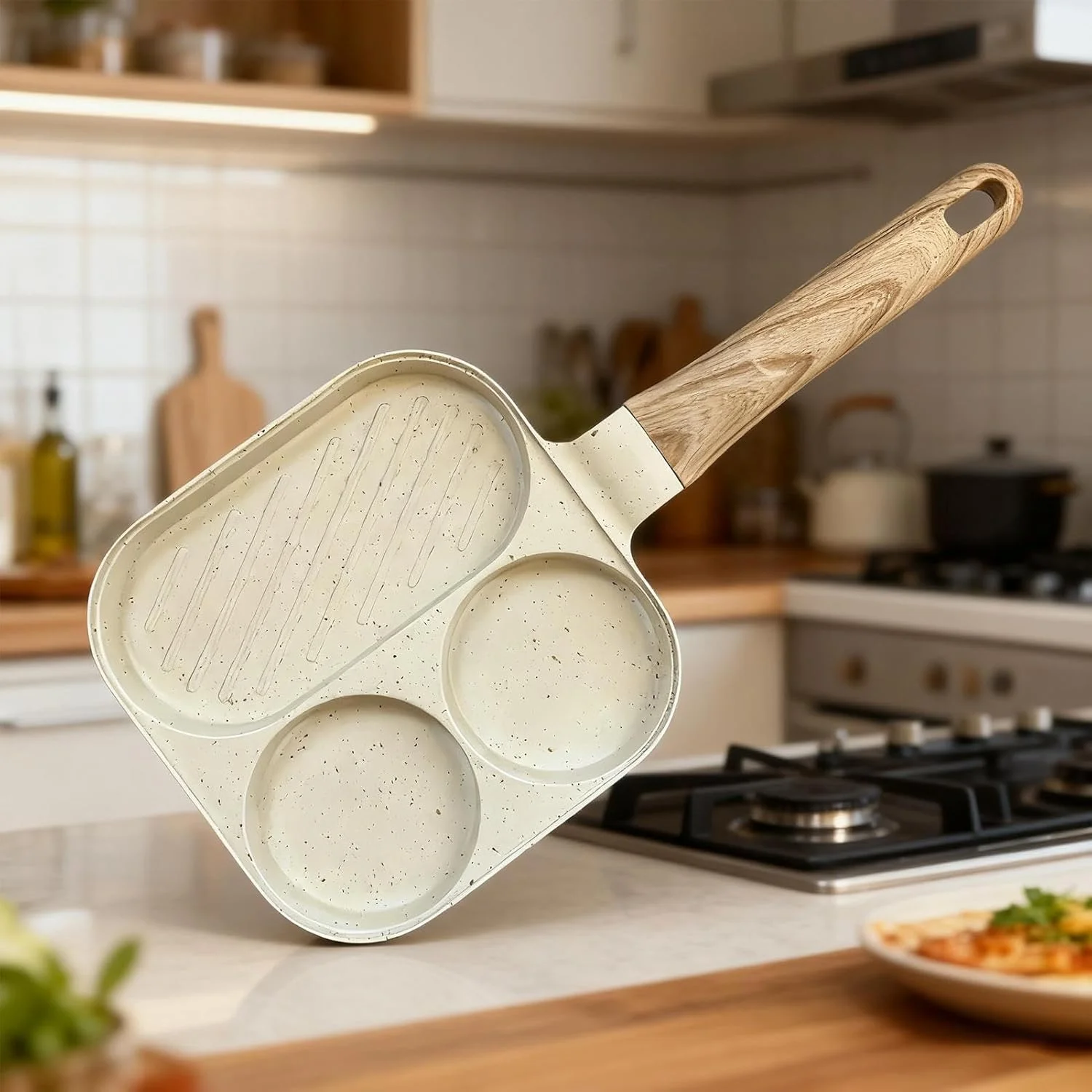 تابه گریل صبحانه، تابه تخم مرغ سرخ کردنی نچسب - ابزار پخت و پز 3 قسمتی برای اجاق گاز برقی القایی، آشپزخانه خانگی، املت، پنکیک، ساندویچ، همبرگر، بیکن