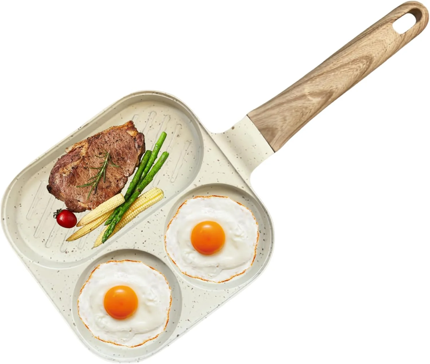 تابه گریل صبحانه، تابه تخم مرغ سرخ کردنی نچسب - ابزار پخت و پز 3 قسمتی برای اجاق گاز برقی القایی، آشپزخانه خانگی، املت، پنکیک، ساندویچ، همبرگر، بیکن