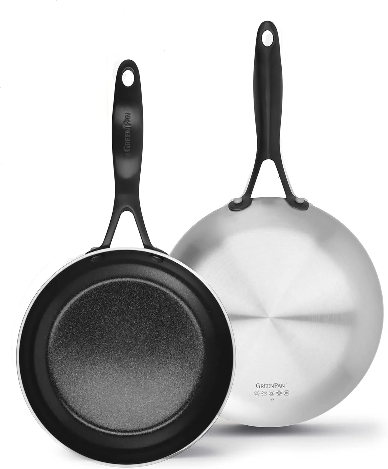 GreenPan Venice Pro Noir Tri-Ply Stainless Steel Healthy Ceramic Nonstick 8" and 10" Frying Pan Skillet Set, Matte Black Handle, PFAS-Free, Multi Clad, Induction, Dishwasher Safe, Oven Safe, Silver GreenPan Venice Pro Noir Tri-Ply Stainless Steel Healthy Ceramic Nonstick 8" and 10" Frying Pan Skillet Set, Matte Black Handle, PFAS-Free, Multi Clad, Induction, Dishwasher Safe, Oven Safe, Silver