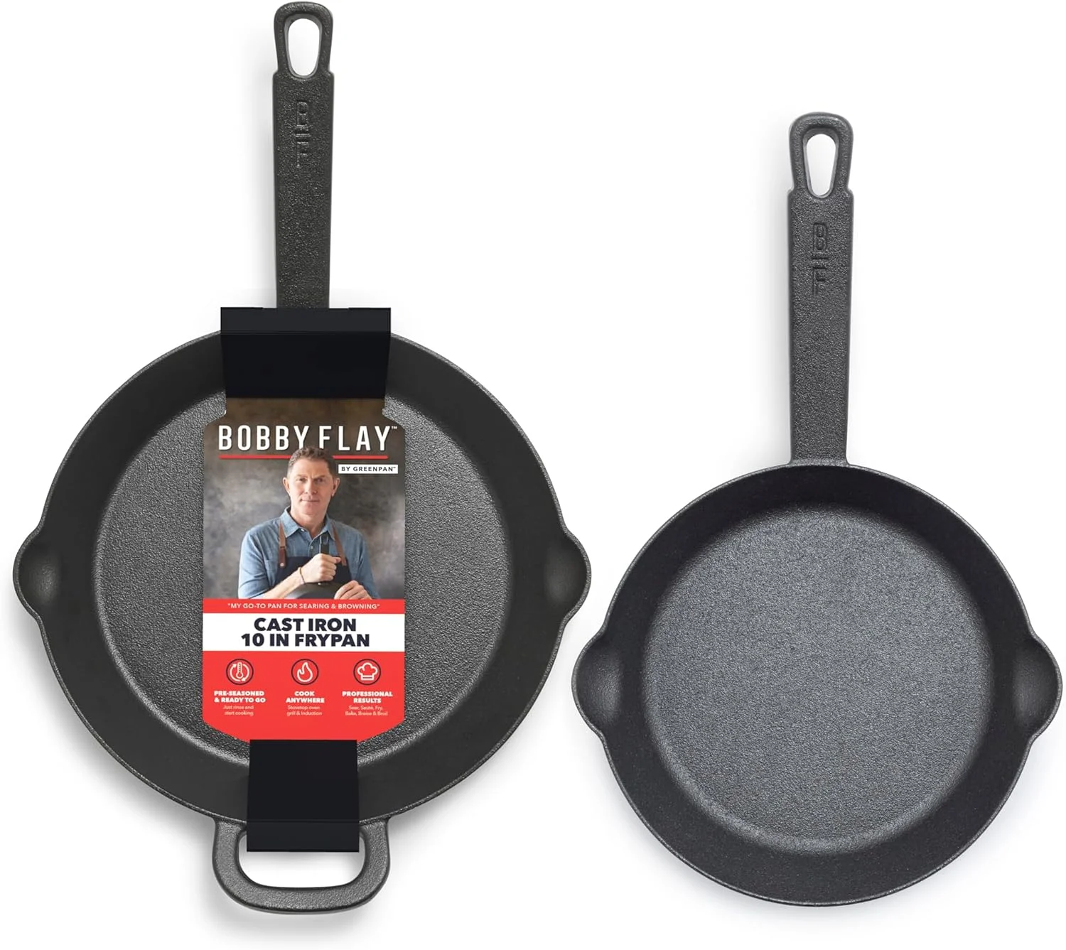 ست تابه چدنی از قبل چاشنی شده 8 و 10 اینچی GreenPan x Bobby Flay، درجه حرفه ای سنگین، دارای دهانه های ریختن، مناسب برای اجاق القایی، فر، کباب پز، قابل استفاده در داخل و خارج از منزل، مشکی ست تابه چدنی از قبل چاشنی شده 8 و 10 اینچی GreenPan x Bobby Flay، درجه حرفه ای سنگین، دارای دهانه های ریختن، مناسب برای اجاق القایی، فر، کباب پز، قابل استفاده در داخل و خارج از منزل، مشکی