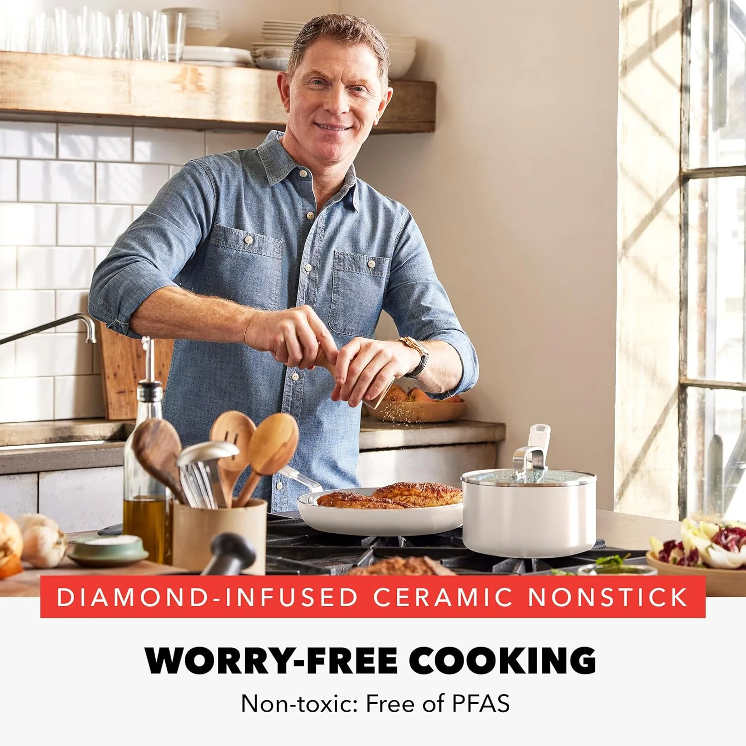 تابه سرخ کردنی 30 سانتی متری گرین پن ایکس بابی فلای، سرامیک نچسب بدون PFAS و PFOA، مناسب برای اجاق های القایی، دسته با روکش سیلیکونی خنک شونده، قابل شستشو در ماشین ظرفشویی و استفاده در فر، کرم تابه سرخ کردنی 30 سانتی متری گرین پن ایکس بابی فلای، سرامیک نچسب بدون PFAS و PFOA، مناسب برای اجاق های القایی، دسته با روکش سیلیکونی خنک شونده، قابل شستشو در ماشین ظرفشویی و استفاده در فر، کرم