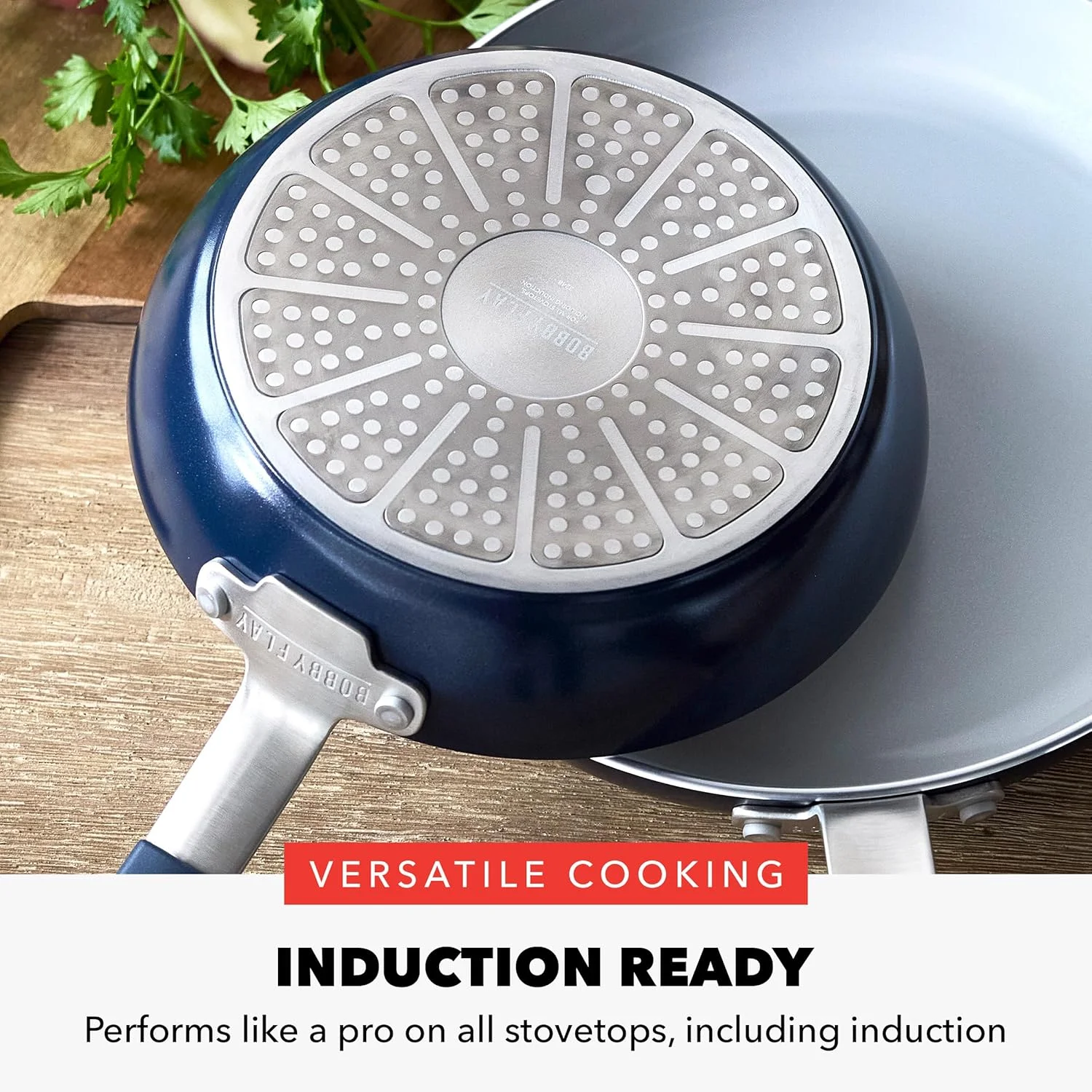 تابه نچسب 8 اینچی GreenPan x Bobby Flay، سرامیک الماسه بدون PFAS، مناسب برای اجاق های القایی، دسته سیلیکونی خنک شونده، شستشوی آسان در ماشین ظرفشویی و قابل استفاده در فر، تابه تخم مرغ و املت، آبی آکسفورد
