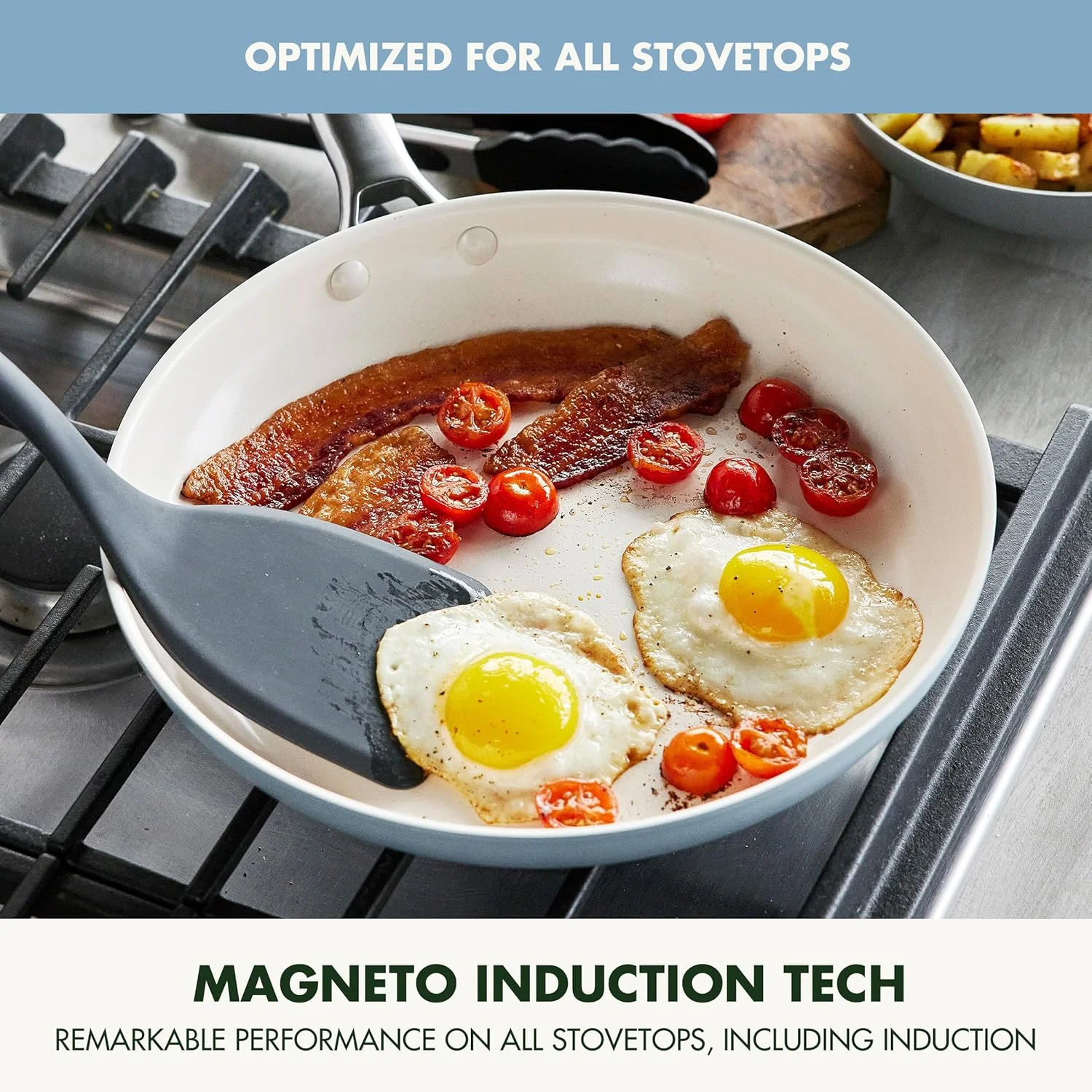 ست تابه دو تکه 8 و 10 اینچی GreenPan Padova Pro، ظروف نچسب سرامیکی سالم با پوشش سخت آنودایز شده و فاقد PFAS، مناسب برای اجاق های القایی، دسته استیل ضد زنگ، قابل شستشو در ماشین ظرفشویی و استفاده در فر، آبی خاکستری