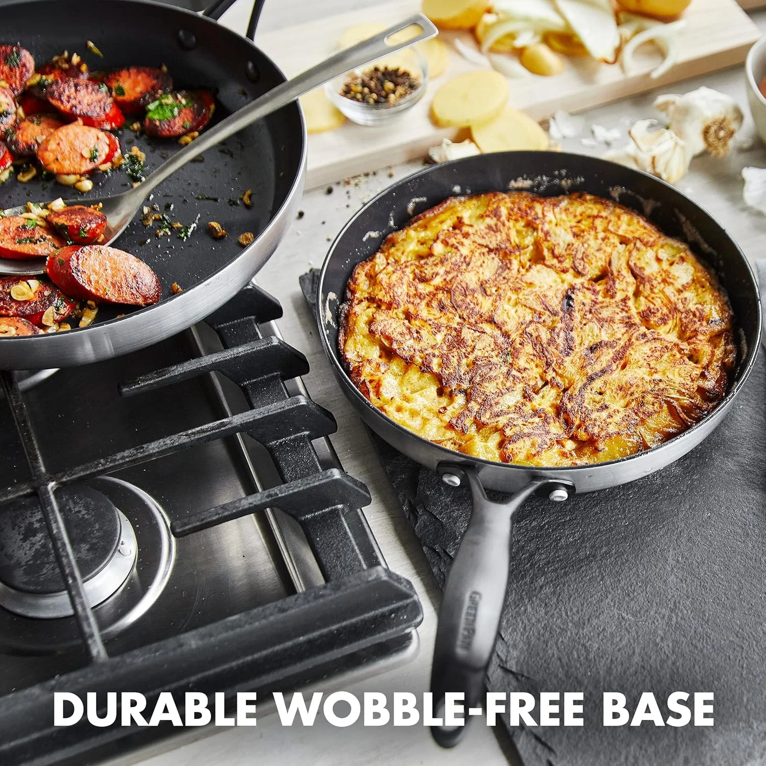 GreenPan Venice Pro Noir Tri-Ply Stainless Steel Healthy Ceramic Nonstick 8" and 10" Frying Pan Skillet Set, Matte Black Handle, PFAS-Free, Multi Clad, Induction, Dishwasher Safe, Oven Safe, Silver GreenPan Venice Pro Noir Tri-Ply Stainless Steel Healthy Ceramic Nonstick 8" and 10" Frying Pan Skillet Set, Matte Black Handle, PFAS-Free, Multi Clad, Induction, Dishwasher Safe, Oven Safe, Silver