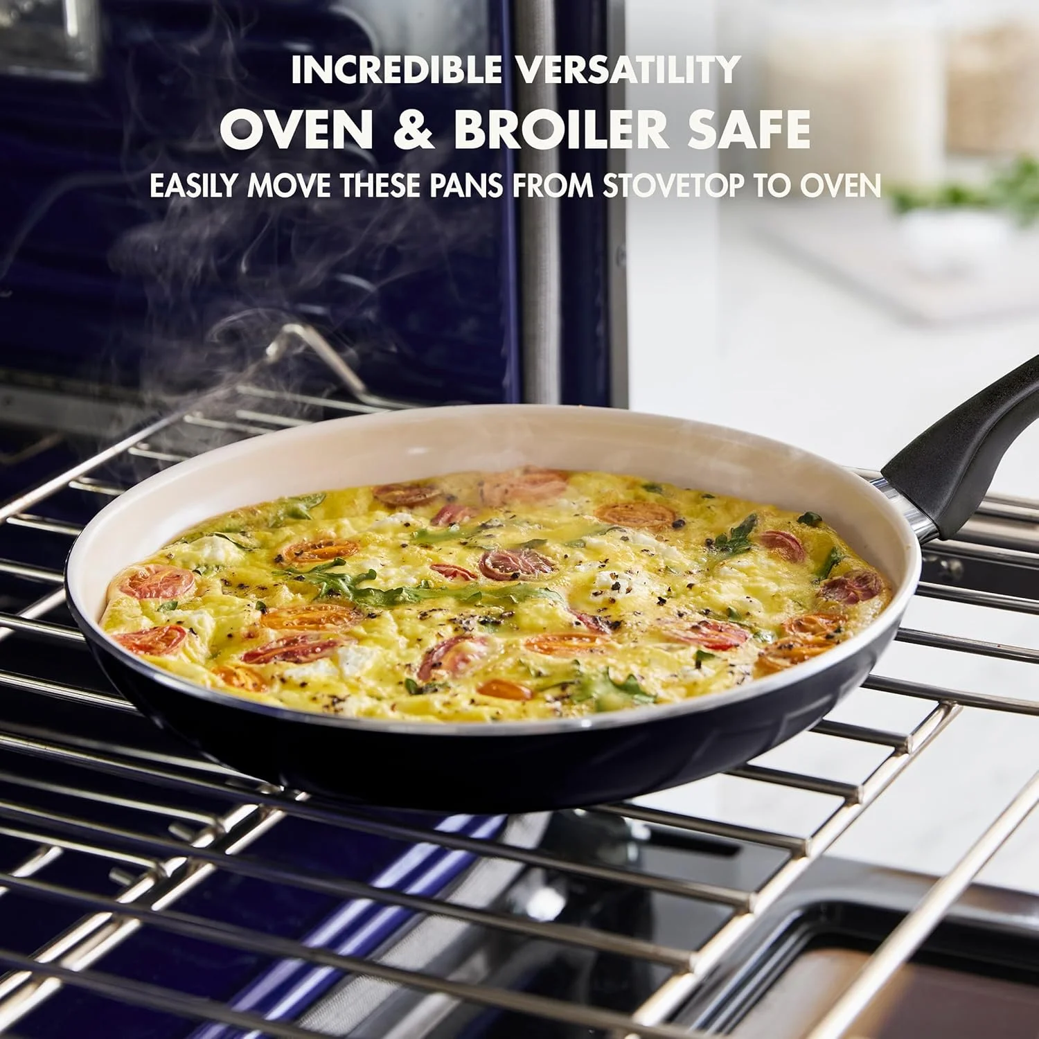 ست تابه و کفگیر 20 سانتی متری GreenPan Rio، دسته با روکش نرم، فاقد PFAS، قابل شستشو در ماشین ظرفشویی، قابل استفاده در فر، مشکی