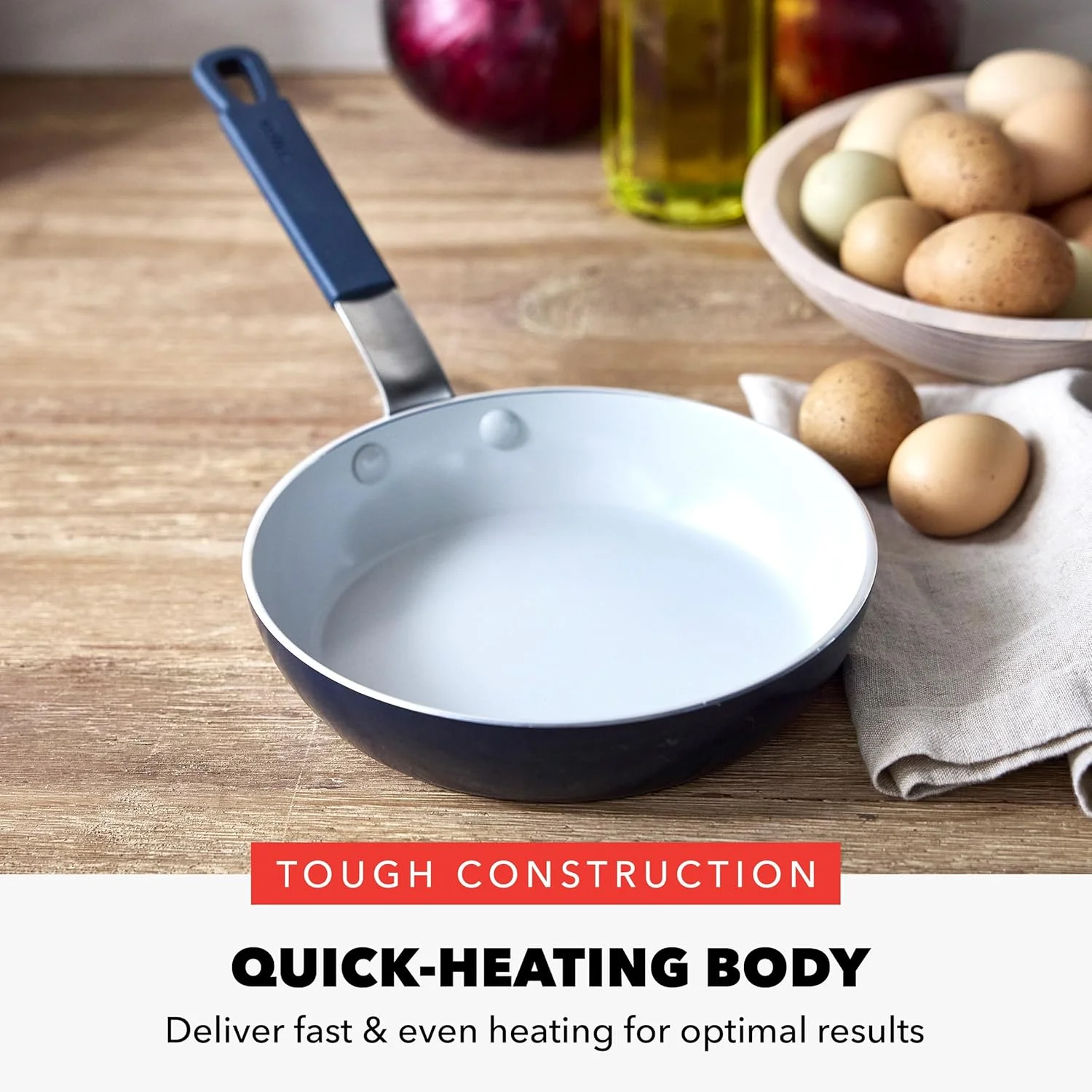 تابه نچسب 8 اینچی GreenPan x Bobby Flay، سرامیک الماسه بدون PFAS، مناسب برای اجاق های القایی، دسته سیلیکونی خنک شونده، شستشوی آسان در ماشین ظرفشویی و قابل استفاده در فر، تابه تخم مرغ و املت، آبی آکسفورد