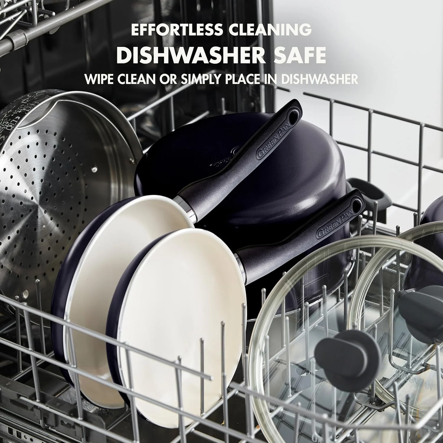 ست تابه و کفگیر 20 سانتی متری GreenPan Rio، دسته با روکش نرم، فاقد PFAS، قابل شستشو در ماشین ظرفشویی، قابل استفاده در فر، مشکی