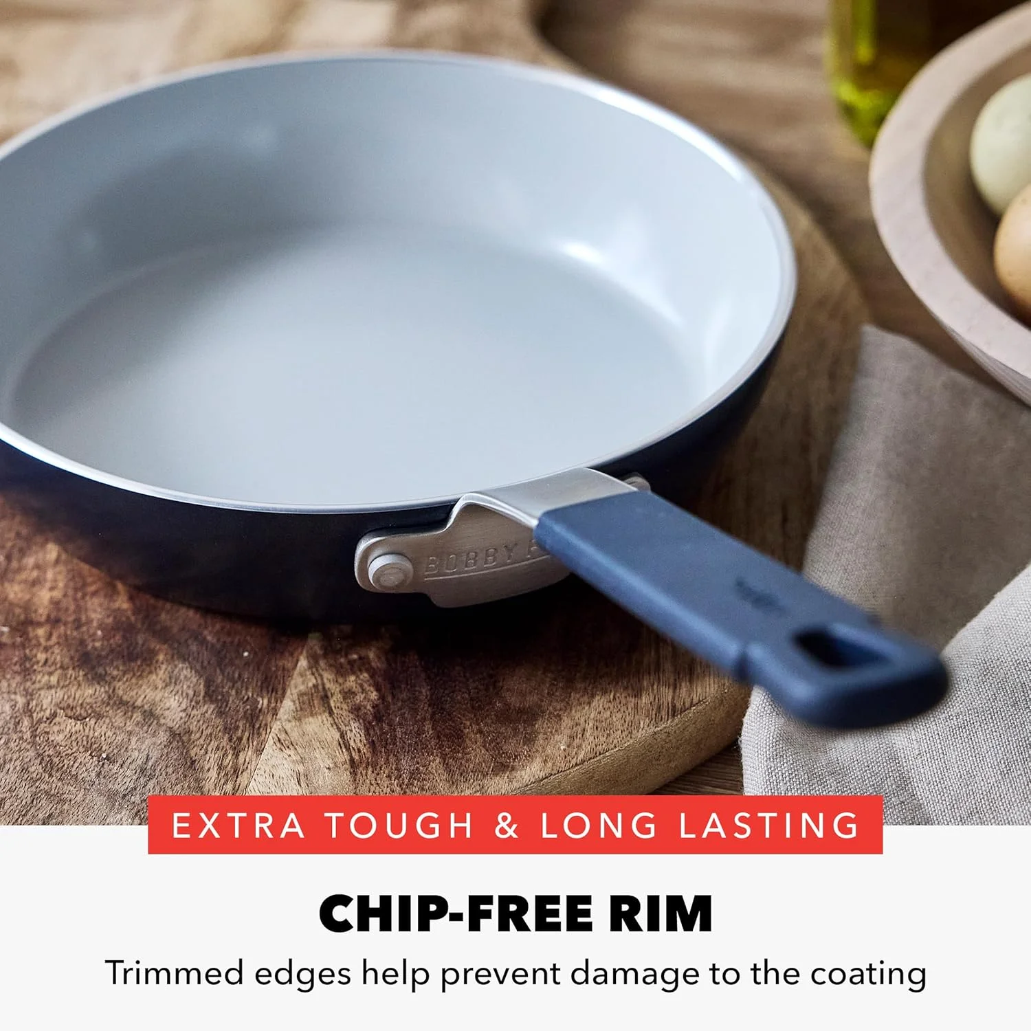 تابه نچسب 8 اینچی GreenPan x Bobby Flay، سرامیک الماسه بدون PFAS، مناسب برای اجاق های القایی، دسته سیلیکونی خنک شونده، شستشوی آسان در ماشین ظرفشویی و قابل استفاده در فر، تابه تخم مرغ و املت، آبی آکسفورد