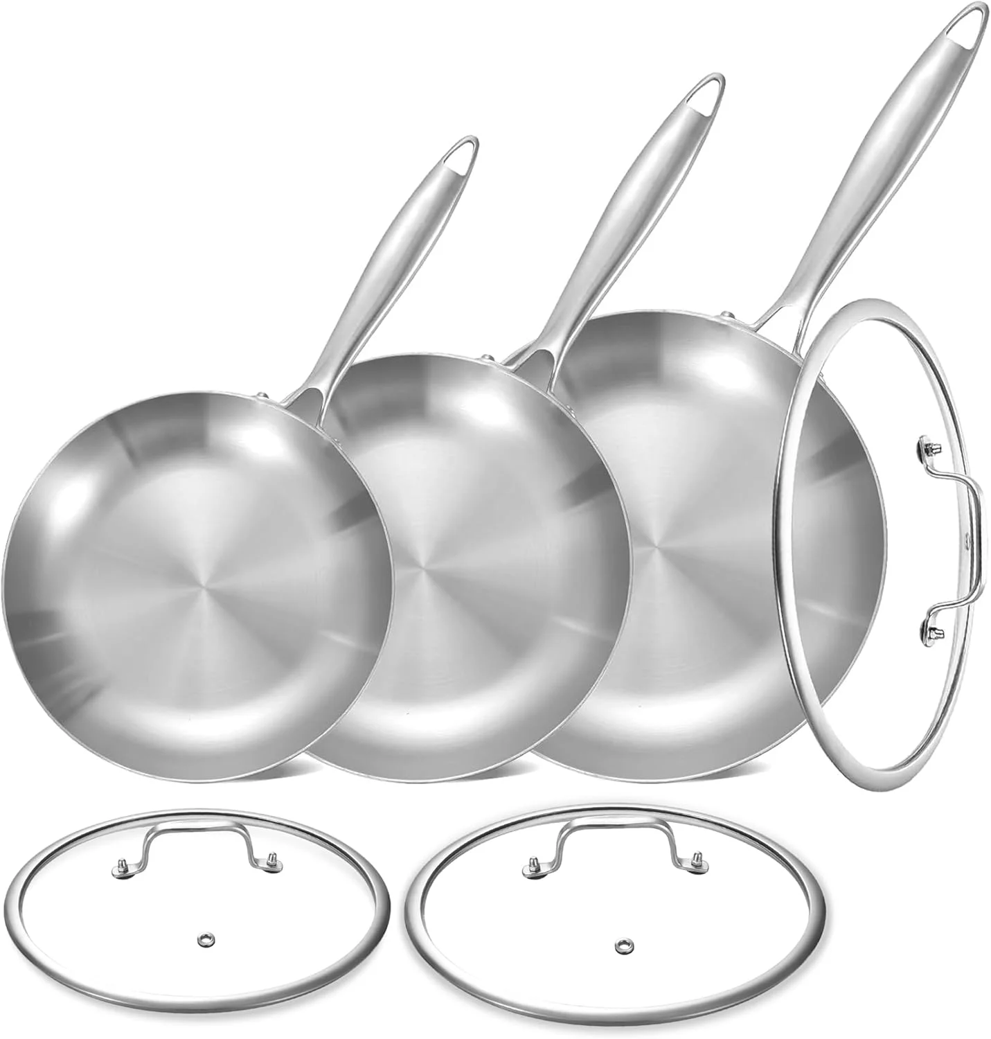 ست تابه استیل سه لایه LOLYKITCH در اندازه های 8.5-10-12 اینچ به همراه درب، تابه گریل، تابه های مناسب پخت القایی، قابل شستشو در ماشین ظرفشویی و استفاده در فر، دسته جداشونده ست تابه استیل سه لایه LOLYKITCH در اندازه های 8.5-10-12 اینچ به همراه درب، تابه گریل، تابه های مناسب پخت القایی، قابل شستشو در ماشین ظرفشویی و استفاده در فر، دسته جداشونده