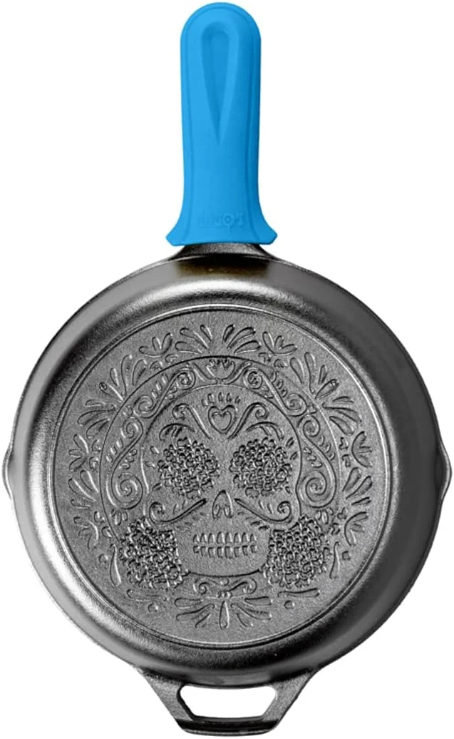 تابه چدنی طرح جمجمه شکر لاج به همراه دستگیره سیلیکونی، مشکی، سایز 10.25 اینچ تابه چدنی طرح جمجمه شکر لاج به همراه دستگیره سیلیکونی، مشکی، سایز 10.25 اینچ