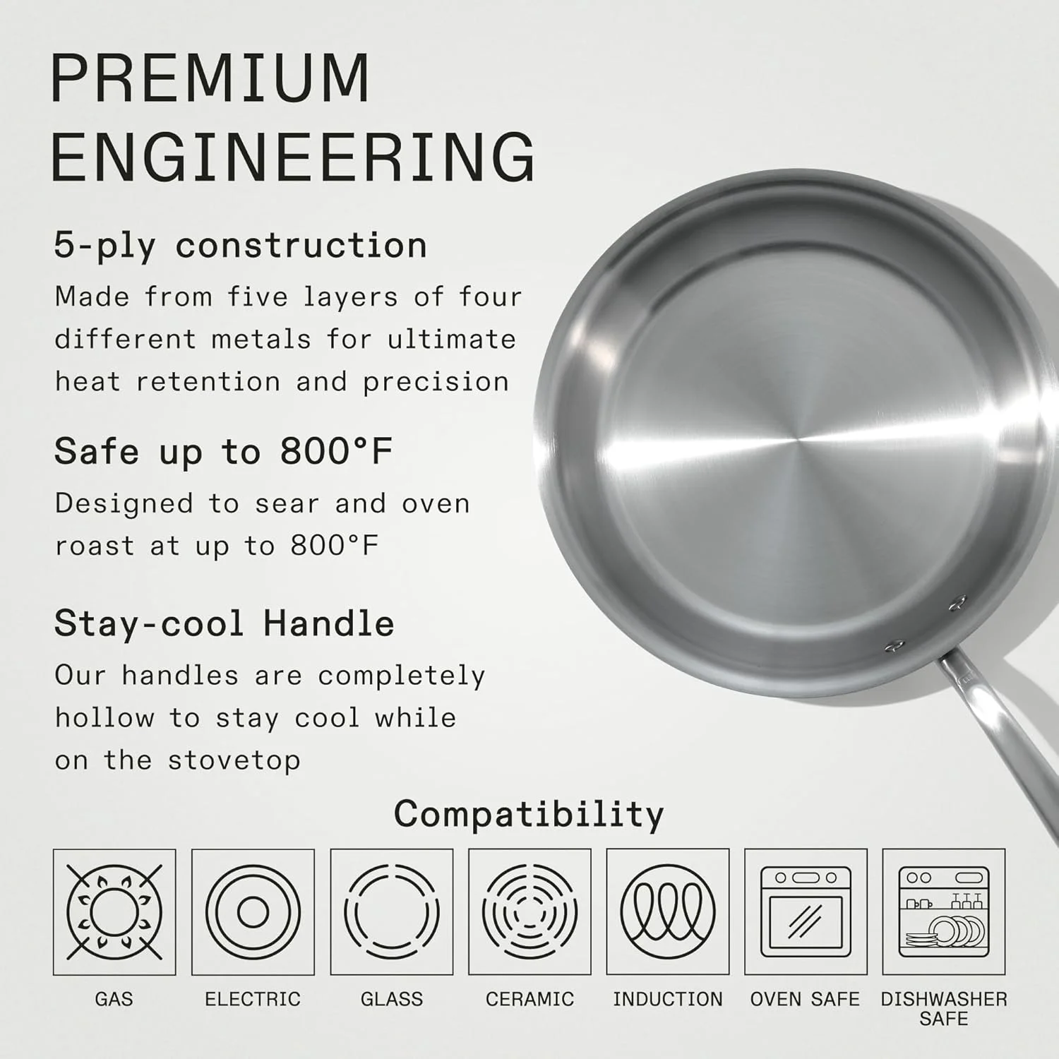 تابه استیل 12 اینچی Made In Cookware - روکش استیل 5 لایه - ظروف پخت و پز حرفه ای - ساخت ایتالیا - سازگار با القایی