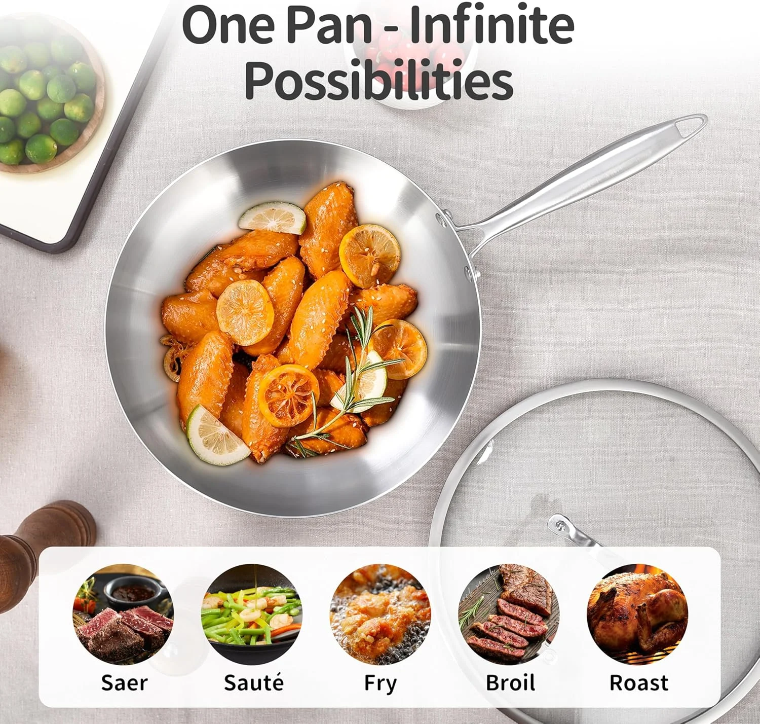 ست تابه استیل سه لایه LOLYKITCH در اندازه های 8.5-10-12 اینچ به همراه درب، تابه گریل، تابه های مناسب پخت القایی، قابل شستشو در ماشین ظرفشویی و استفاده در فر، دسته جداشونده ست تابه استیل سه لایه LOLYKITCH در اندازه های 8.5-10-12 اینچ به همراه درب، تابه گریل، تابه های مناسب پخت القایی، قابل شستشو در ماشین ظرفشویی و استفاده در فر، دسته جداشونده