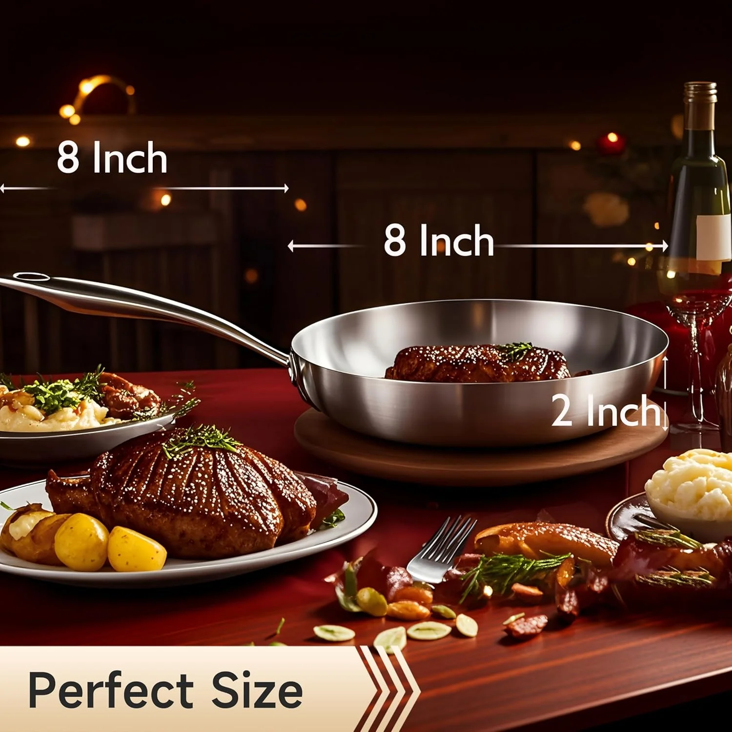 تابه استیل سه لایه 20 سانتی متری LOLYKITCH با درب، تابه کوچک، تابه القایی، قابل شستشو در ماشین ظرفشویی و استفاده در فر، دسته پرچ شده.