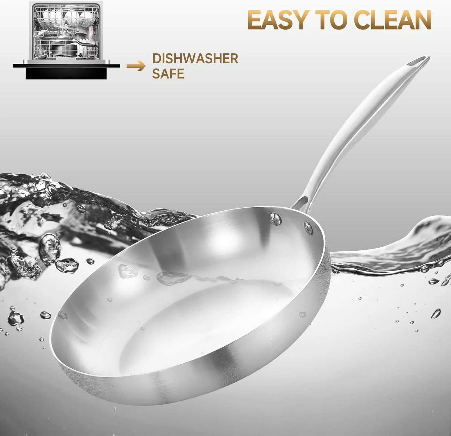 تابه استیل سه لایه 20 سانتی متری LOLYKITCH با درب، تابه کوچک، تابه القایی، قابل شستشو در ماشین ظرفشویی و استفاده در فر، دسته پرچ شده.