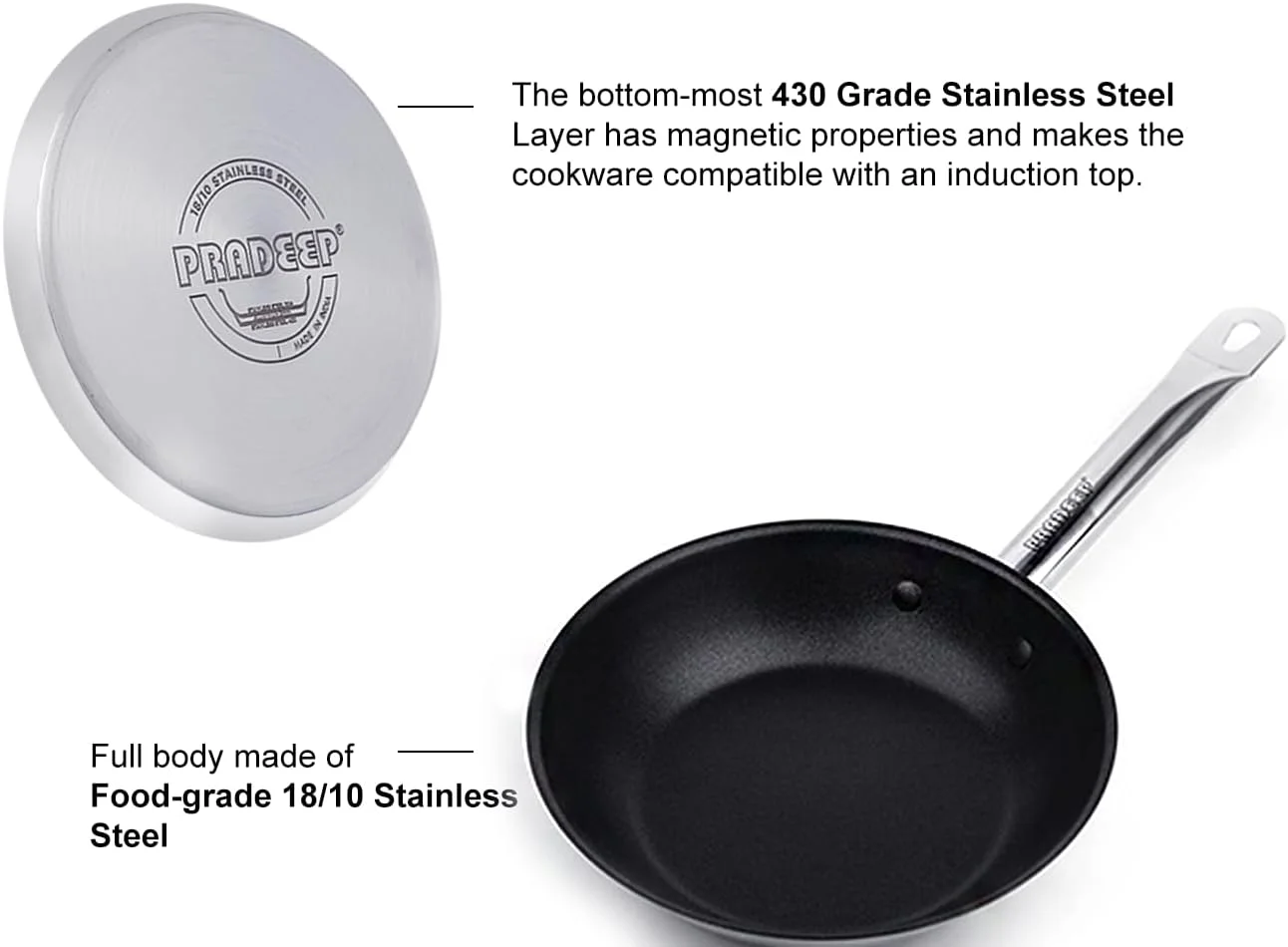 تابه نچسب خانگی پرادیپ | کف ساندویچی سنگین برای پخت یکنواخت روی انواع اجاق گاز و دسته خنک شونده