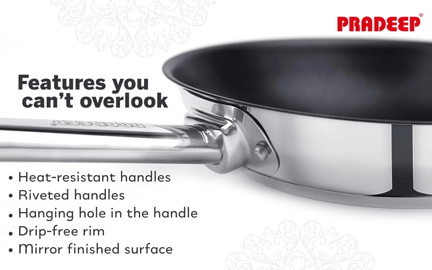 تابه نچسب خانگی پرادیپ | کف ساندویچی سنگین برای پخت یکنواخت روی انواع اجاق گاز و دسته خنک شونده