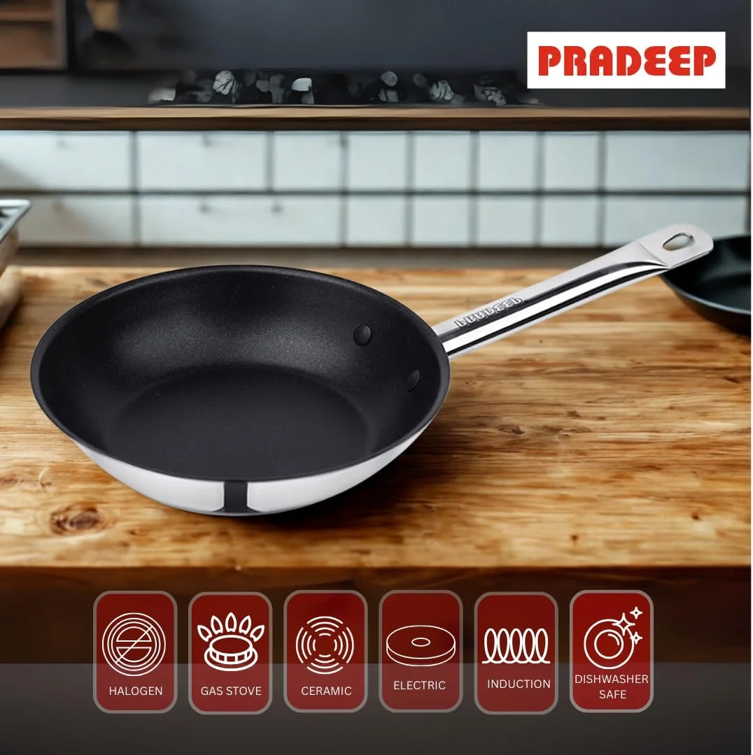 تابه نچسب خانگی پرادیپ | کف ساندویچی سنگین برای پخت یکنواخت روی انواع اجاق گاز و دسته خنک شونده