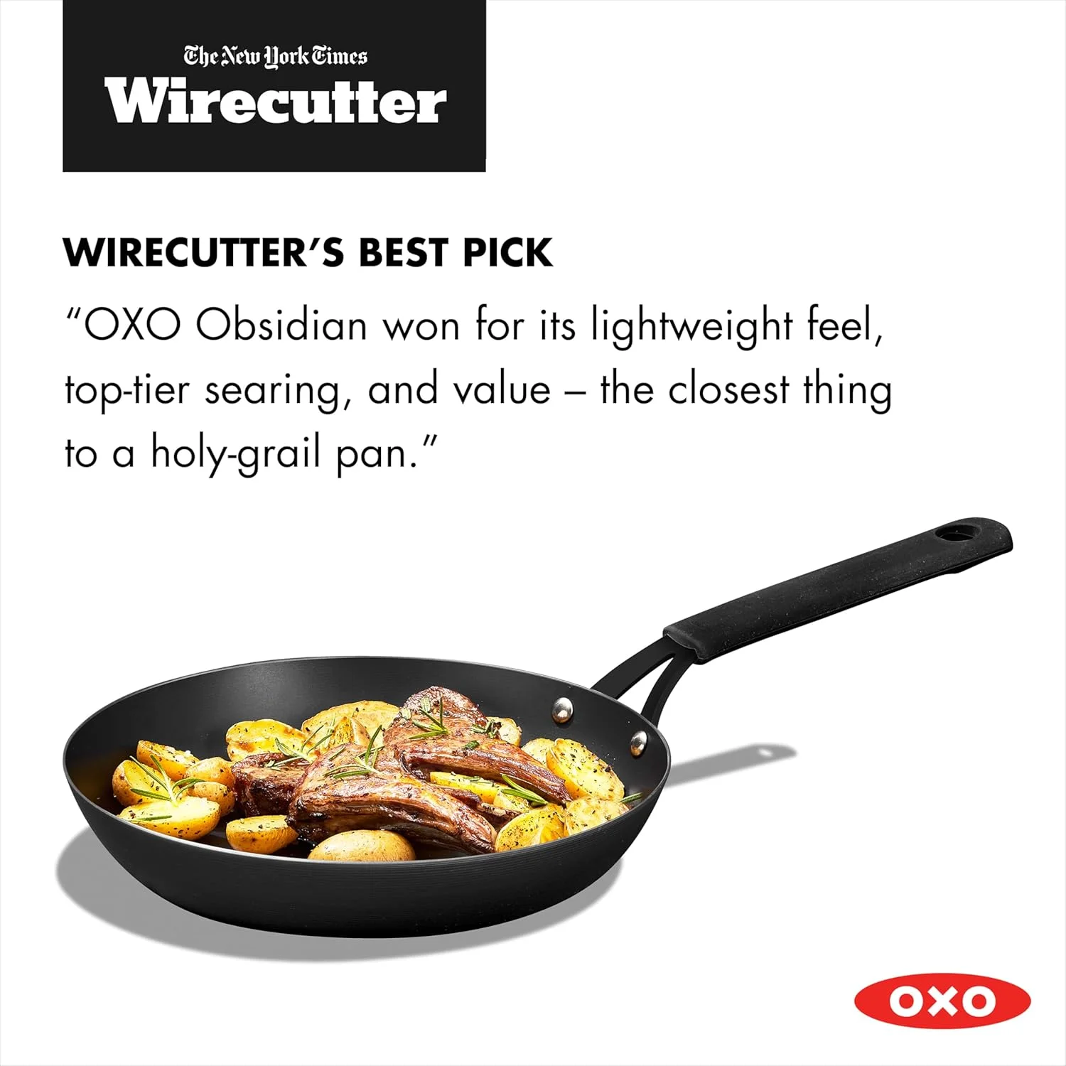 تابه استیل کربنی از پیش آماده شده OXO Obsidian، سایز 10 اینچ به همراه دسته سیلیکونی جداشدنی، مناسب برای اجاق های القایی و فر، مشکی