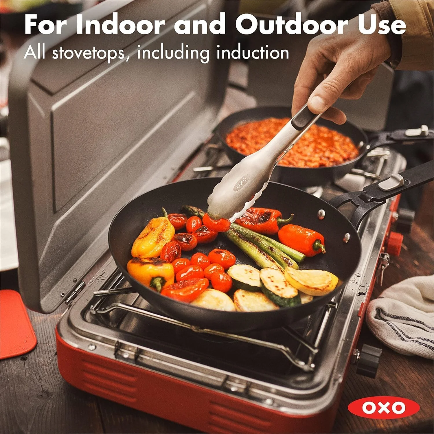 تابه استیل کربنی 12 اینچی OXO مناسب فضای باز، القایی، قابل استفاده در فر، مشکی