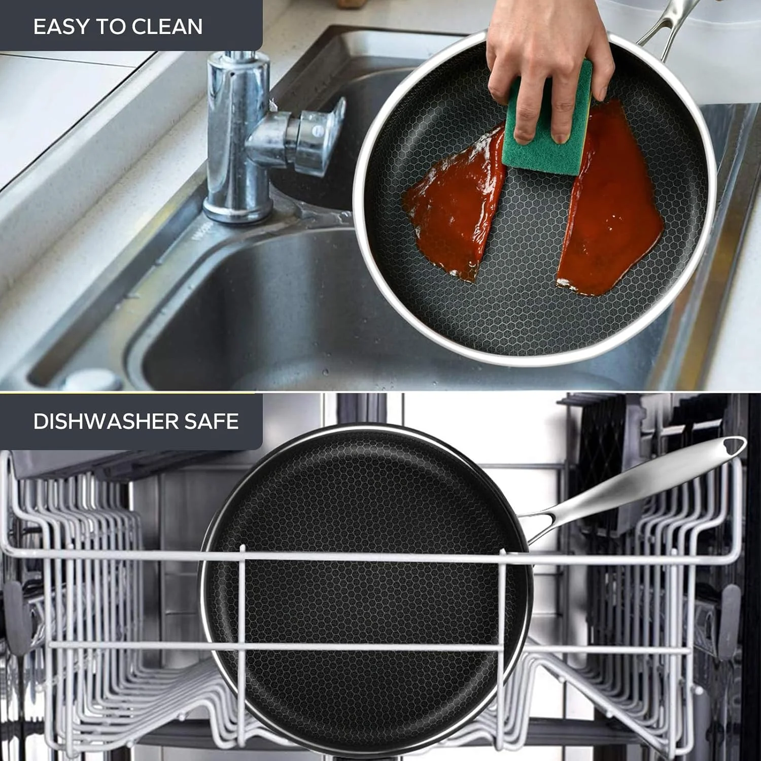 تابه استیل ضد زنگ پرفورلد 28 سانتی متری، تابه نچسب با حکاکی لانه زنبوری، تابه القایی سازگار با تمام اجاق گازها، به همراه درب عمودی، قابل شستشو در ماشین ظرفشویی و فر