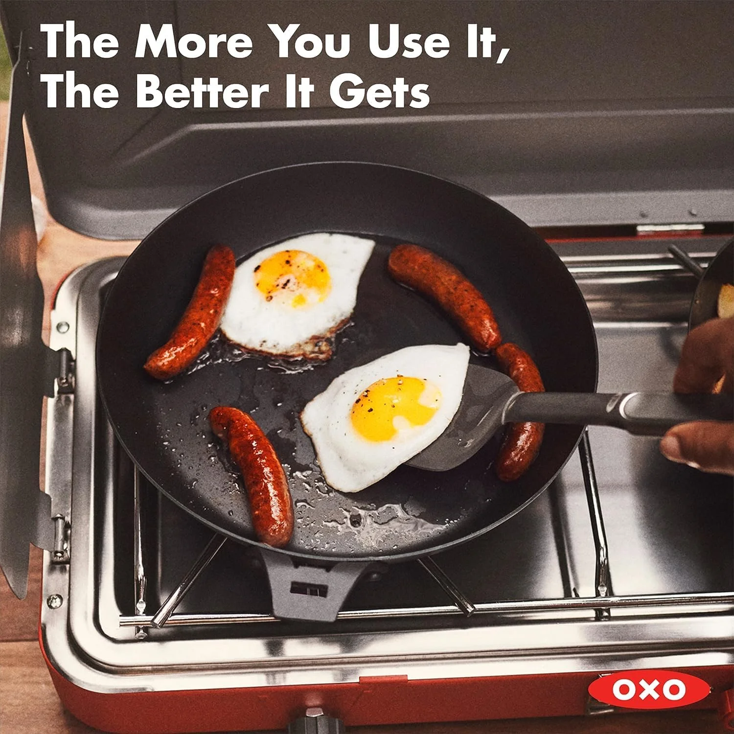 تابه استیل کربنی 12 اینچی OXO مناسب فضای باز، القایی، قابل استفاده در فر، مشکی