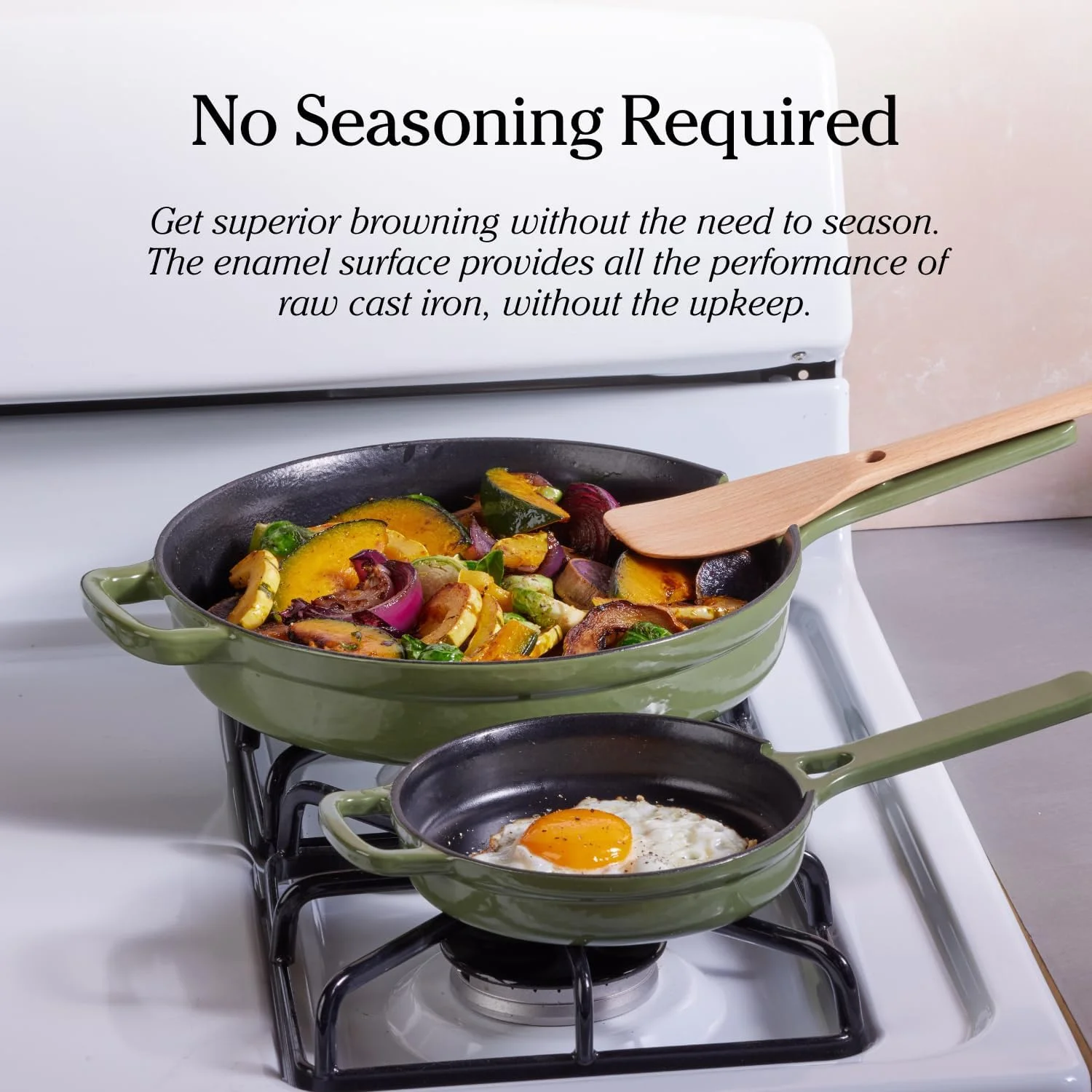 تابه چدنی آلوِیز پِلِیس | سطح میناکاری شده ممتاز و بدون مواد سمی | سیستم پخت و پز چند منظوره 8 در 1 با قطر 10 اینچ | درب، روکش دسته | تابه سنگین | ایمن برای فر و حرارت بالا | رنگ مریم گلی