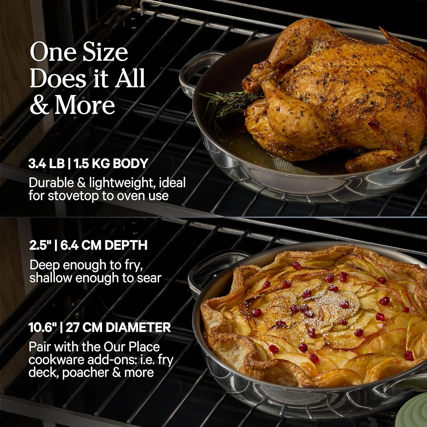 ماهیتابه تیتانیومی Always Pan Pro برند Our Place - سایز 10.6 اینچ (2.8 لیتر) با فناوری نچسب بدون پوشش | تیتانیوم سه لایه و استیل ضد زنگ | ایمن برای فر، اجاق القایی و همه اجاق ها تا دمای 537 درجه سانتیگراد | به همراه کفگیر | کروم ماهیتابه تیتانیومی Always Pan Pro برند Our Place - سایز 10.6 اینچ (2.8 لیتر) با فناوری نچسب بدون پوشش | تیتانیوم سه لایه و استیل ضد زنگ | ایمن برای فر، اجاق القایی و همه اجاق ها تا دمای 537 درجه سانتیگراد | به همراه کفگیر | کروم