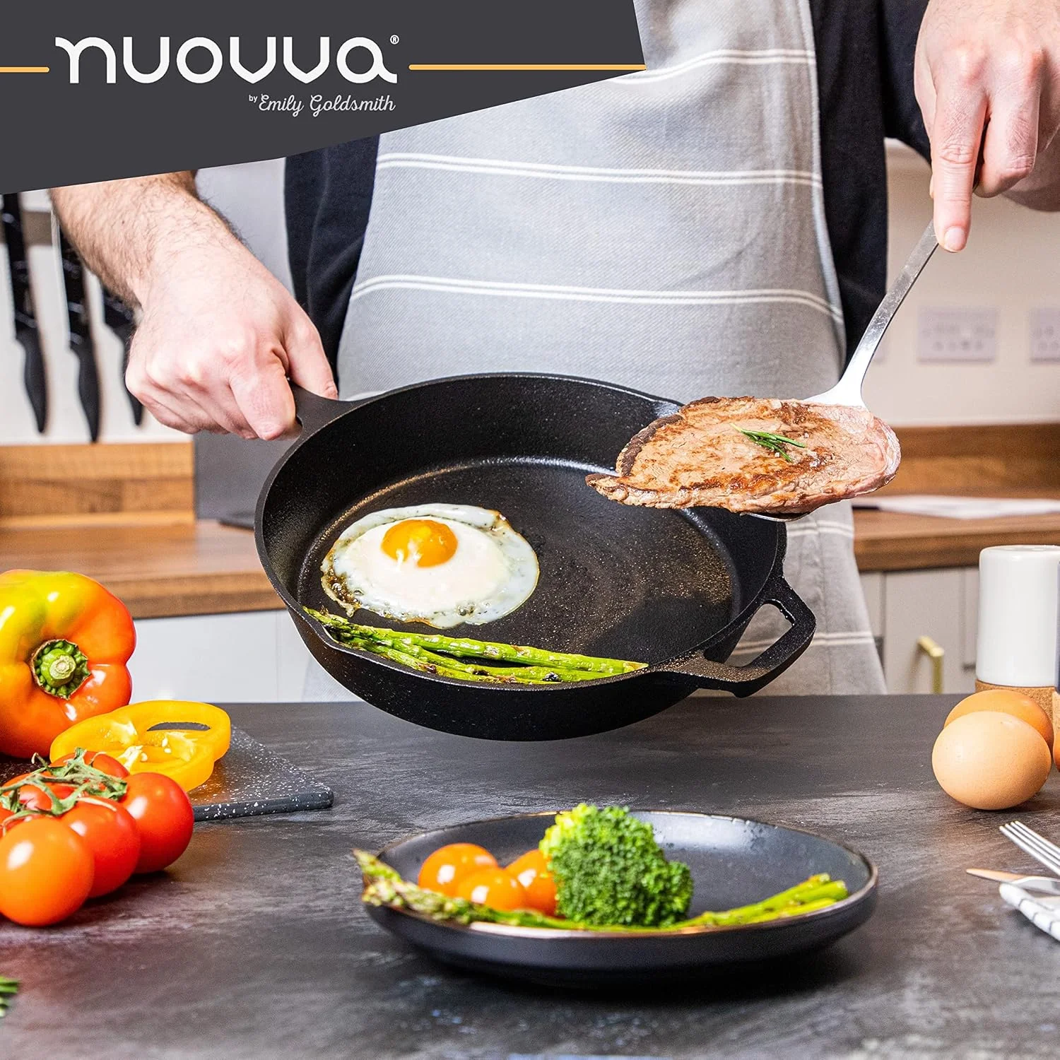 تابه چدنی از قبل چاشنی شده Nuovva - ظروف پخت و پز گریل مناسب فر برای استفاده در داخل و خارج از منزل (32 سانتی متر - 12 اینچ) - توسط تابه چدنی از قبل چاشنی شده Nuovva - ظروف پخت و پز گریل مناسب فر برای استفاده در داخل و خارج از منزل (32 سانتی متر - 12 اینچ) - توسط