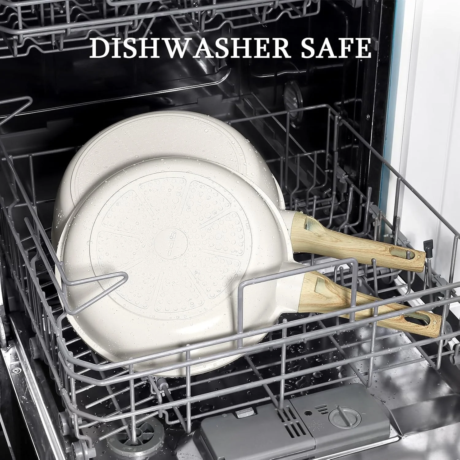 تابه نچسب با درب - تابه نچسب گرانیتی سفید 8 اینچی، تابه املت با دسته مقاوم در برابر حرارت، سازگار با تمام اجاق گازها، بدون PFOA (24 سانتی متر)