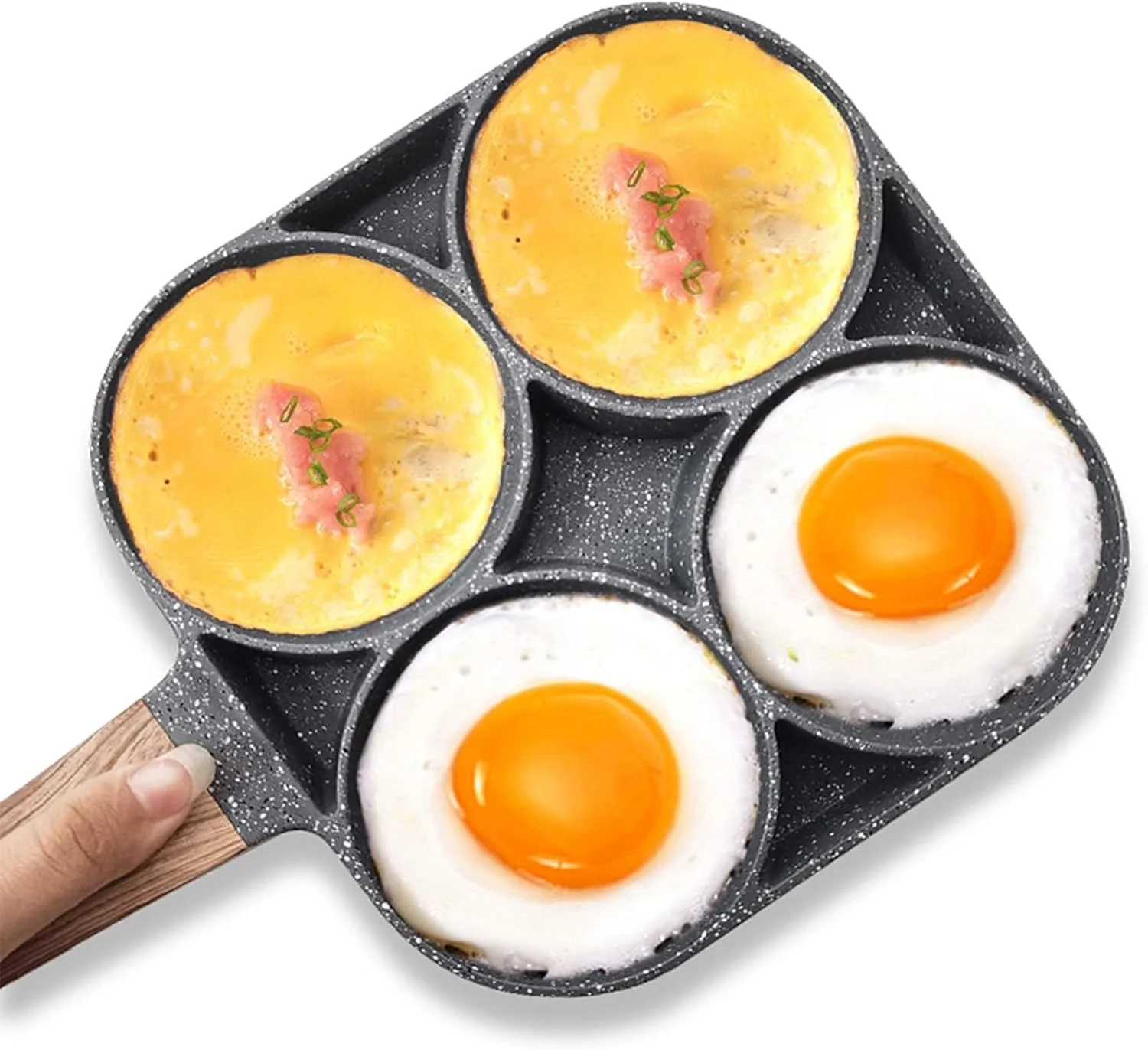 تابه تخم مرغ 4 خانه نچسب، تابه گرانیتی سالم برای سرخ کردن تخم مرغ، تابه صبحانه چند منظوره برای تخم مرغ، پنکیک، پلت، کرپ، سازگار با اجاق گاز و اجاق القایی