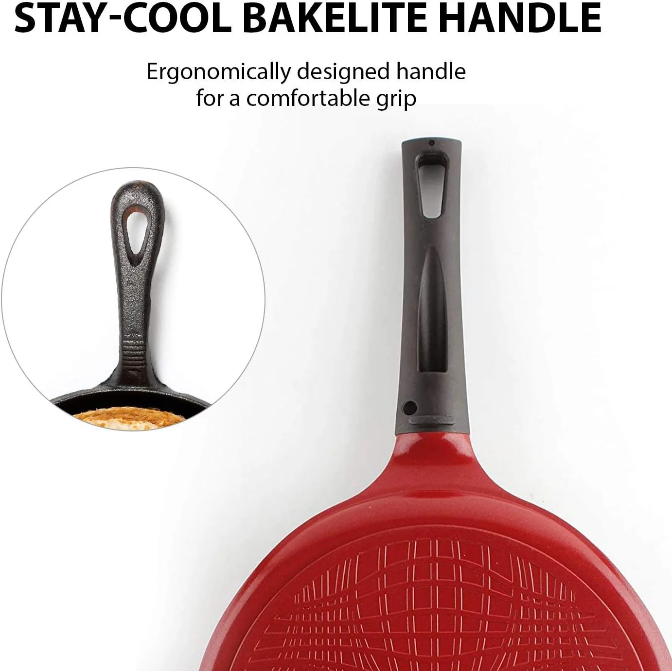 تابه کرپ نئوفلم، سرامیکی، نچسب، 10 اینچ، دسته باکالیت، تابه تاوا، گریل، دستگاه پنکیک، تابه، املت، تورتیلا، روتی، نان، دوسا، سبک وزن، بدون PFOA، قرمز