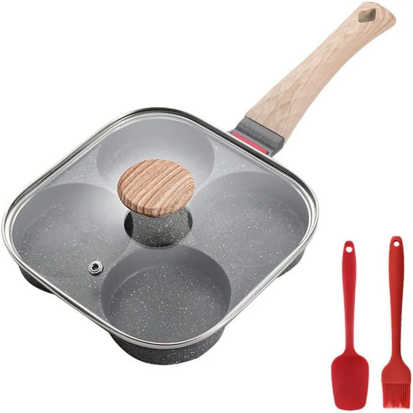 تابه املت نچسب 4 خانه، تابه آلومینیومی با درب، تابه سالم برای تخم مرغ، پنکیک، کرپ، ساندویچ (مشکی)