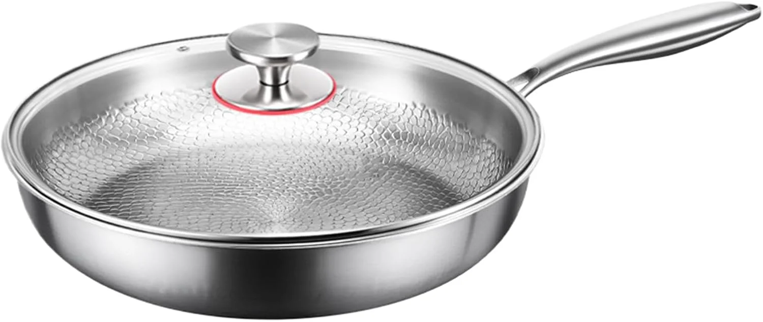 تابه های نچسب - تابه سرخ کردنی با درب، ظروف پخت و پز چند منظوره نچسب، تابه چکش کاری شده تیتانیومی برای پخت و پز در اجاق گاز القایی و کمپینگ