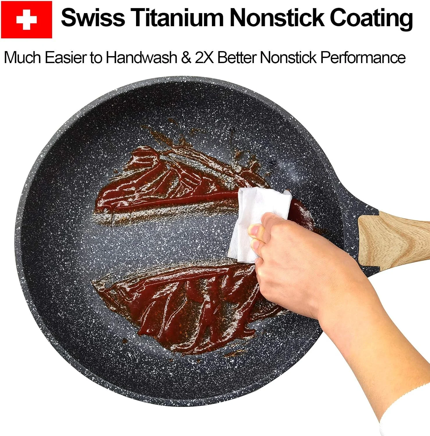 ست 3 تایی تابه نچسب موتاسه، سایزهای 8/9.5/11 اینچ، تابه املت با روکش گرانیتی، تابه آشپزی 100% فاقد PFOA، ست تابه نچسب سنگی