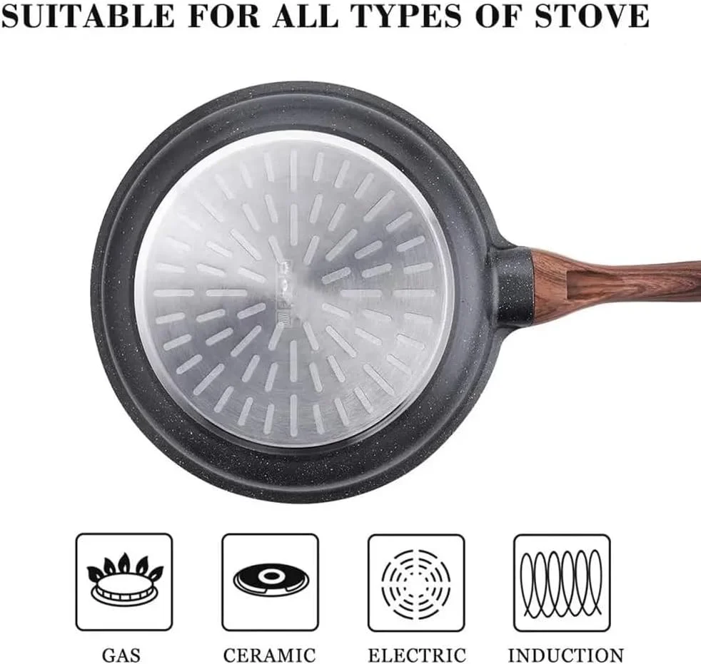 تابه نچسب وی او با روکش مرمر گرانیتی، تابه سرخ کن با دسته باکالیت خنک شونده، مناسب برای پخت و پز سالم، ضخامت 3 میلی متر، بدون PFOA، مناسب برای همه اجاق ها، سایز بزرگ 26 سانتی متر