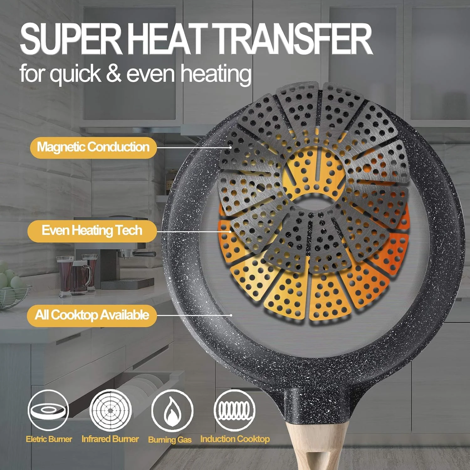 ست 3 تایی تابه نچسب موتاسه، سایزهای 8/9.5/11 اینچ، تابه املت با روکش گرانیتی، تابه آشپزی 100% فاقد PFOA، ست تابه نچسب سنگی