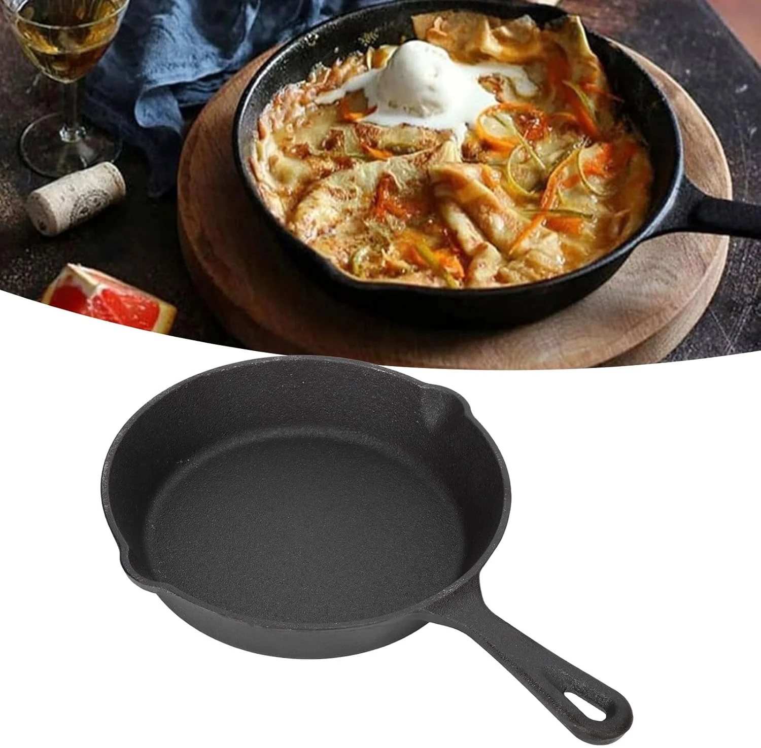 تابه چند منظوره، تابه چدنی با پوشش مناسب، تابه نچسب با پخش یکنواخت حرارت، تابه چدنی پای با دسته ضد سوزش، تابه پخت برای گریل، فر، اجاق القایی، 4 سایز (10 سانتی متر)