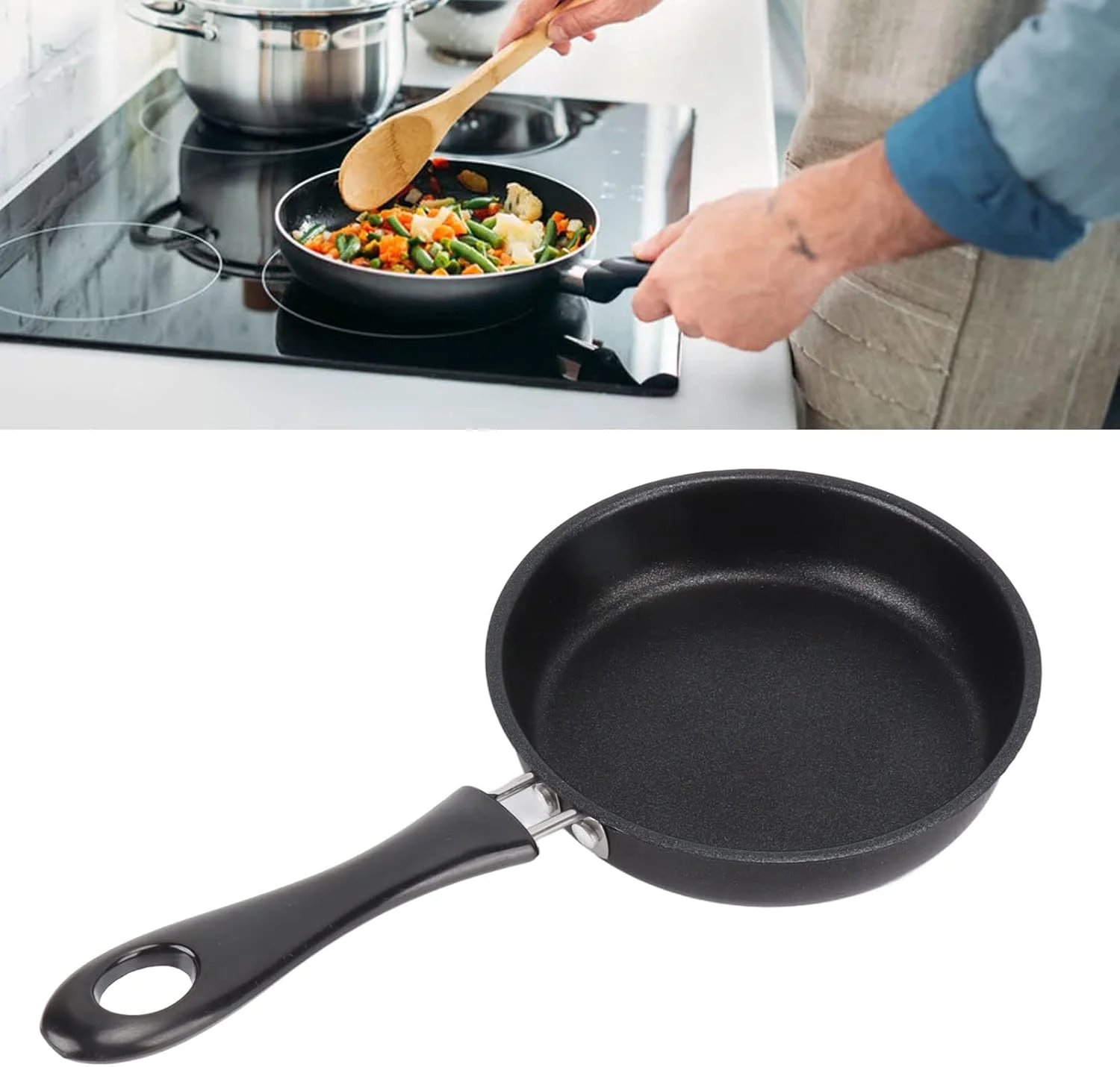 تابه نچسب القایی، با دسته راحت، تابه تخم مرغ و املت، تابه استیل، تابه سرخ کردنی، مناسب برای اجاق برقی و گازی (12 سانتی متر)