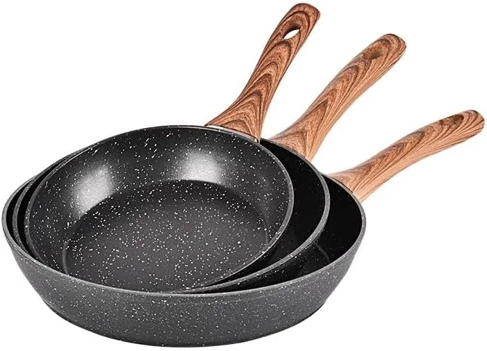 تابه نچسب وی او با روکش مرمر گرانیتی، تابه سرخ کن با دسته باکالیت خنک شونده، مناسب برای پخت و پز سالم، ضخامت 3 میلی متر، بدون PFOA، مناسب برای همه اجاق ها، سایز بزرگ 26 سانتی متر