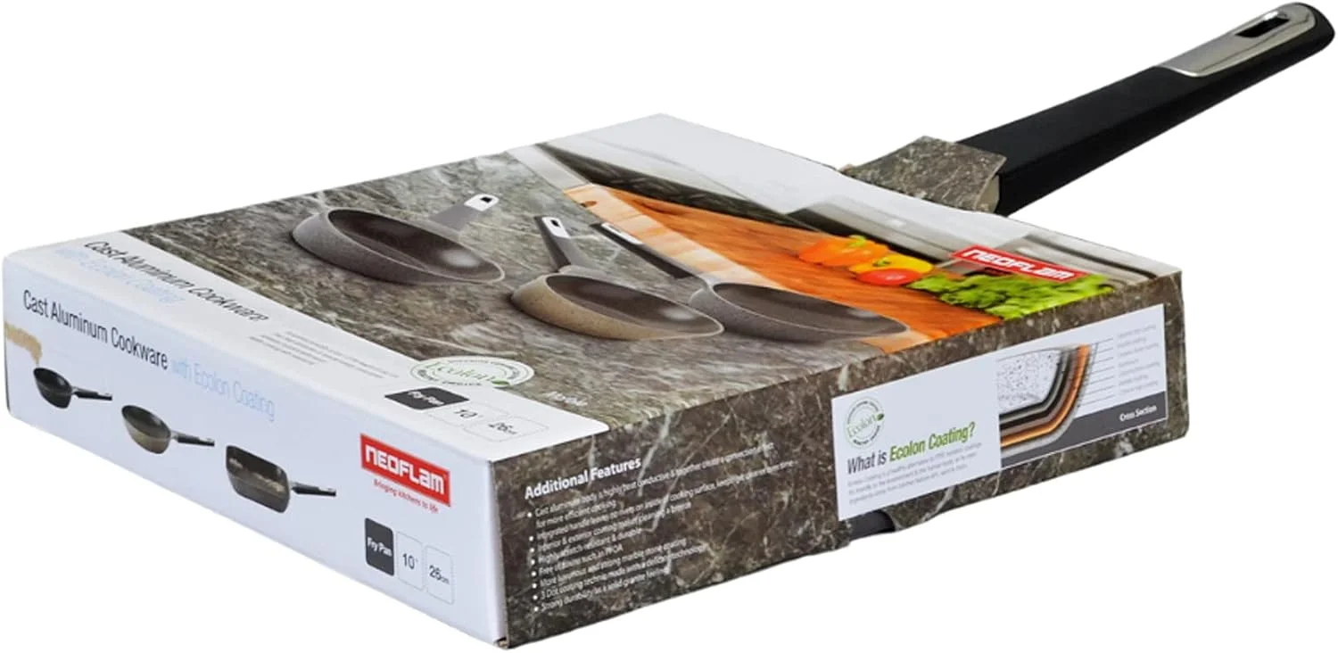 تابه نچسب سرامیکی 26 سانتی متری نیوفلم مدل تیلی، تابه املت، تابه سنگی بزرگ و سالم بدون PFOA برای پخت و پز روزمره در آشپزخانه، قابل شستشو در ماشین ظرفشویی - مرمر بژ