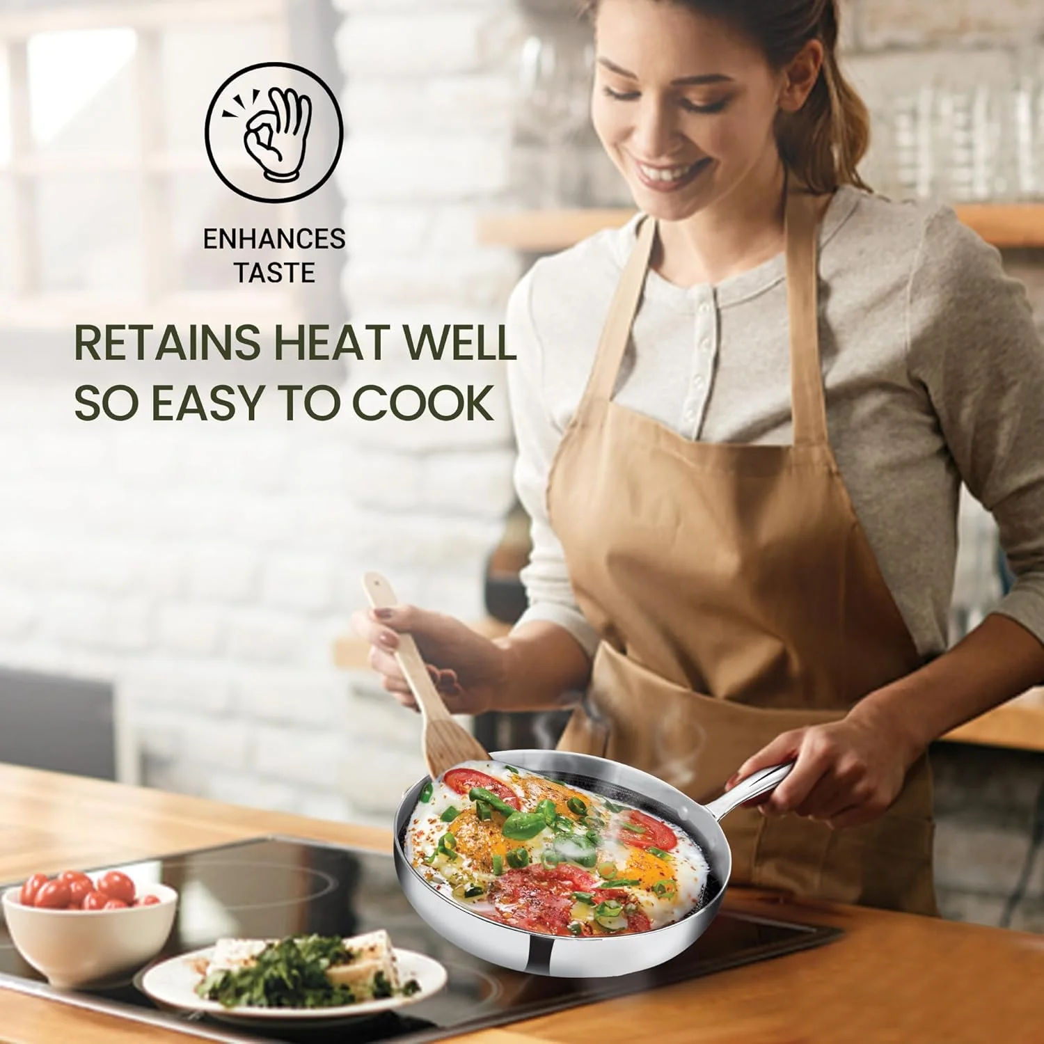 تابه استیل نچسب سه لایه میلتون پرو کوک هگزا تک مناسب اجاق القایی به همراه درب شیشه ای، 24 سانتی متر، نقره ای، ساختار لانه زنبوری، تابه برای تهیه کاری، املت، مناسب برای اجاق گاز و القایی