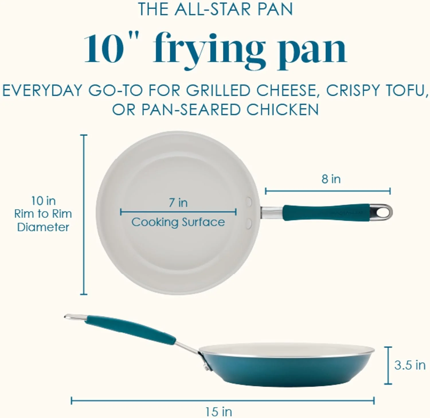 ست تابه سرامیکی نچسب ریچل ری Cucina، قابل شستشو در ماشین ظرفشویی، تابه های باز 8.5 اینچی و 10 اینچی - آبی دریایی ست تابه سرامیکی نچسب ریچل ری Cucina، قابل شستشو در ماشین ظرفشویی، تابه های باز 8.5 اینچی و 10 اینچی - آبی دریایی