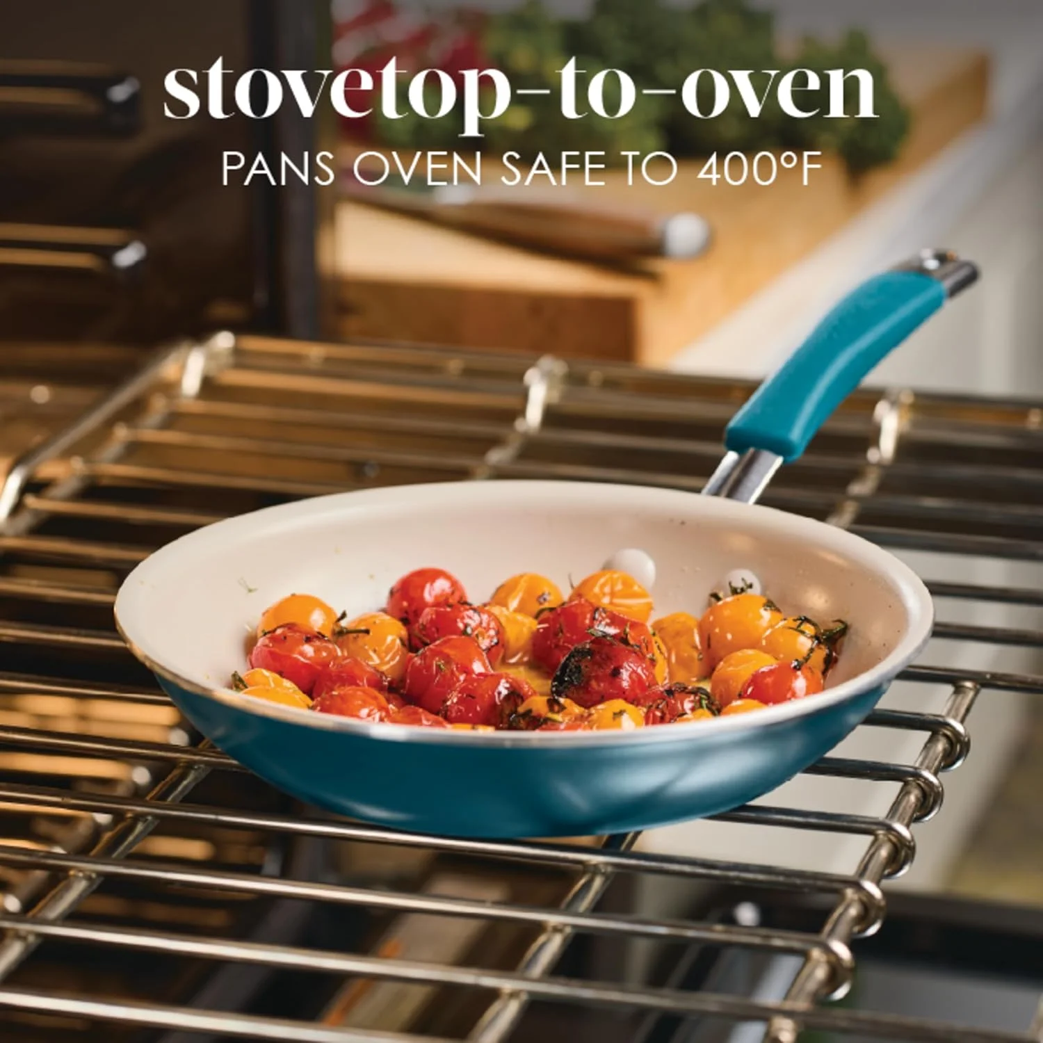 ست تابه سرامیکی نچسب ریچل ری Cucina، قابل شستشو در ماشین ظرفشویی، تابه های باز 8.5 اینچی و 10 اینچی - آبی دریایی ست تابه سرامیکی نچسب ریچل ری Cucina، قابل شستشو در ماشین ظرفشویی، تابه های باز 8.5 اینچی و 10 اینچی - آبی دریایی