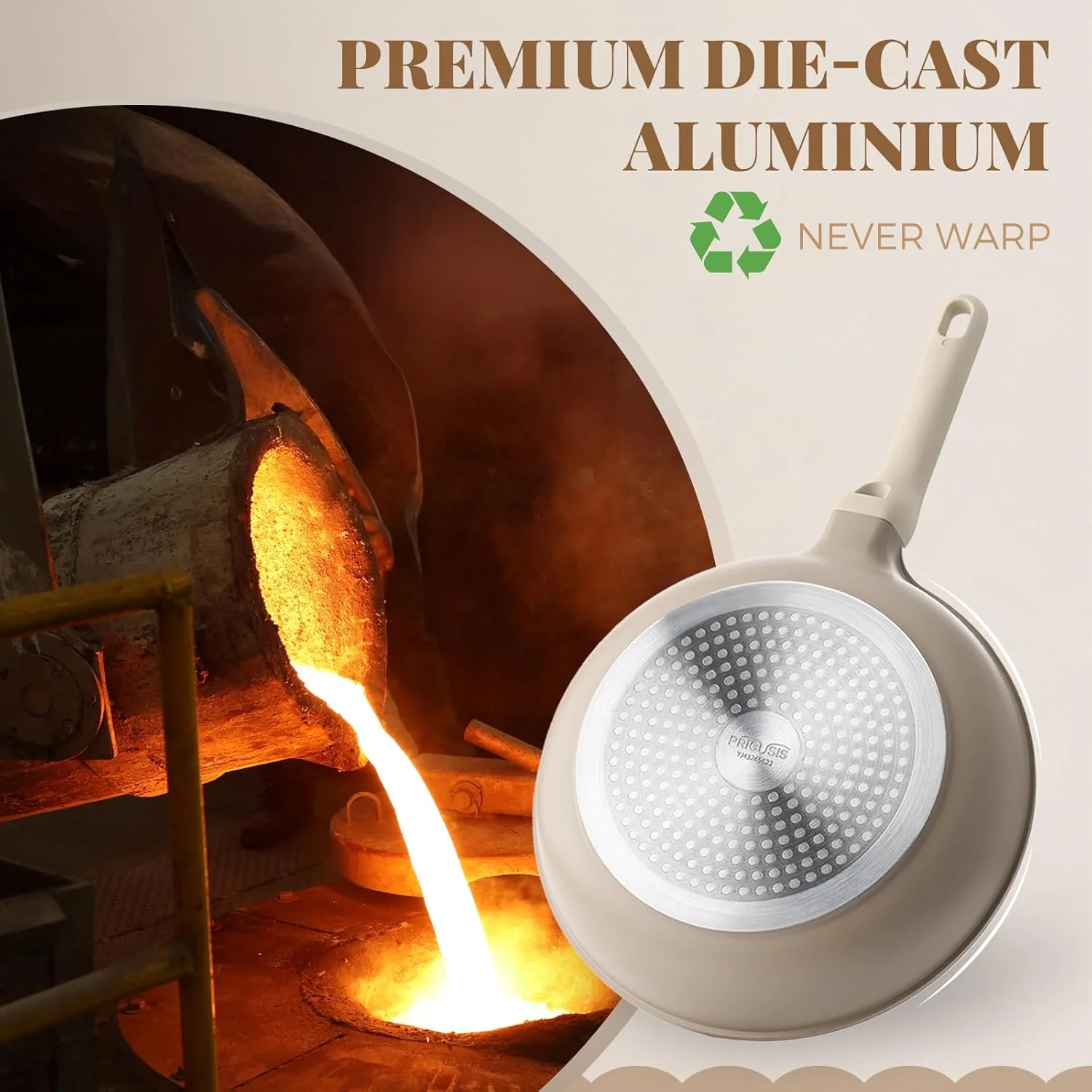 ماهیتابه نچسب PRICUSIS، سایزهای 8/10/12 اینچ، مقاوم در برابر لکه/خش/ترک، تابه سرخ کردنی غیر سمی، تابه املت بدون PFOA، قابل شستشو در ماشین ظرفشویی و قابل استفاده در فر، سازگار با اجاق های القایی (12 اینچ، کتان طبیعی)