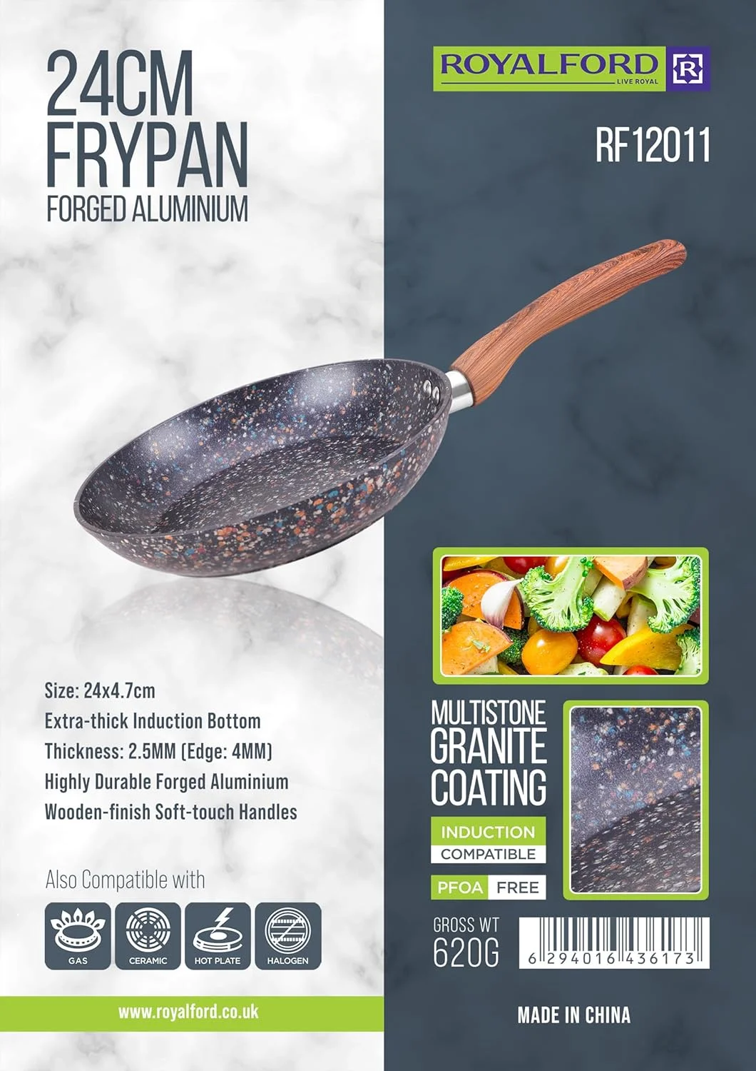 تابه رویالفورد سایز 24 سانتی متر نچسب مدل RF12011 با پوشش گرانیتی، تابه چند سنگه فورج شده برای املت، ظروف سنگی سالم و تابه سرآشپز بدون PFOA تابه رویالفورد سایز 24 سانتی متر نچسب مدل RF12011 با پوشش گرانیتی، تابه چند سنگه فورج شده برای املت، ظروف سنگی سالم و تابه سرآشپز بدون PFOA