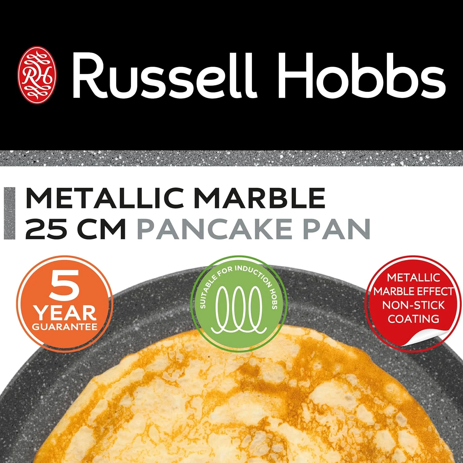 تابه کرپ و پنکیک راسل هابز RH02852EU7 با روکش طرح سنگ مرمر متالیک - تابه تخت نچسب 25 سانتیمتری/9.8 اینچی برای املت، چاپاتی، روتی، مناسب برای اجاقهای القایی، دسته با روکش نرم، آلومینیوم فورج شده تابه کرپ و پنکیک راسل هابز RH02852EU7 با روکش طرح سنگ مرمر متالیک - تابه تخت نچسب 25 سانتیمتری/9.8 اینچی برای املت، چاپاتی، روتی، مناسب برای اجاقهای القایی، دسته با روکش نرم، آلومینیوم فورج شده