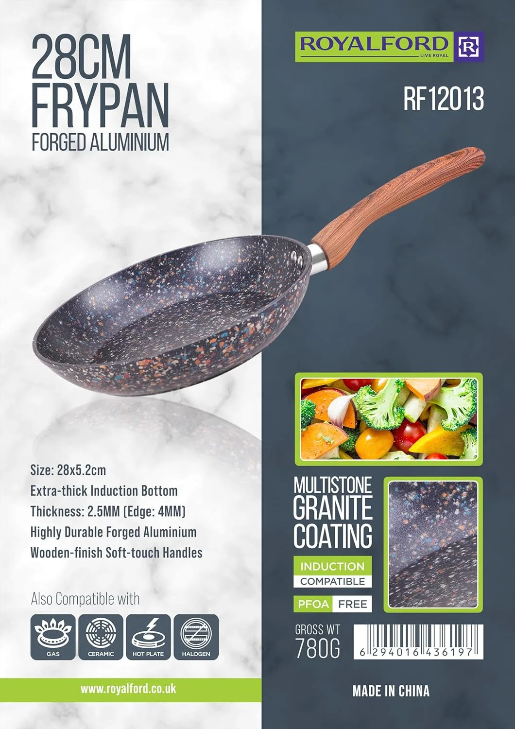 تابه رویالفورد نچسب 28 سانتی متری مدل RF12013 با پوشش گرانیتی، چند سنگه، مناسب املت، تابه سرخ کردنی عمیق، پخت و پز سنگی سالم، تابه سرآشپز بدون PFOA تابه رویالفورد نچسب 28 سانتی متری مدل RF12013 با پوشش گرانیتی، چند سنگه، مناسب املت، تابه سرخ کردنی عمیق، پخت و پز سنگی سالم، تابه سرآشپز بدون PFOA
