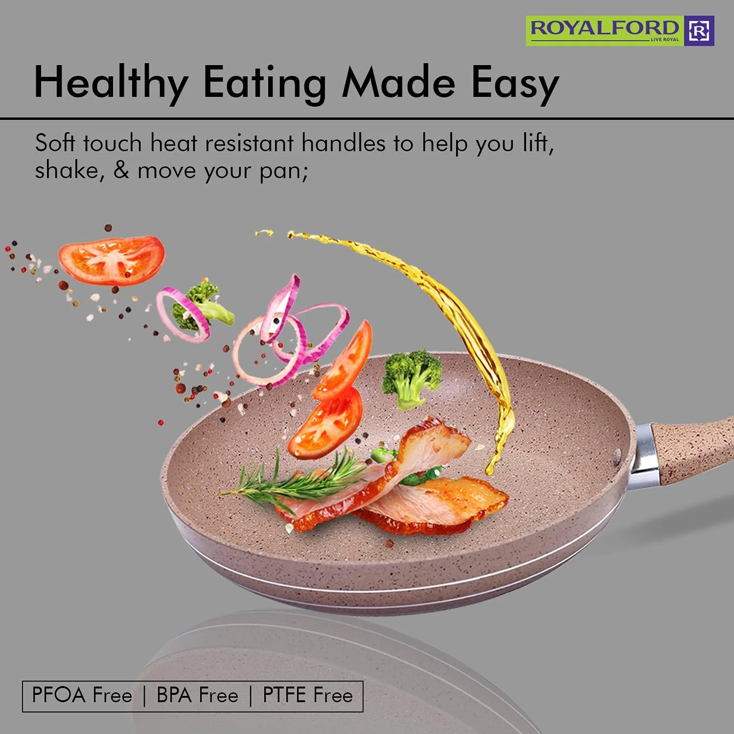 تابه رویال فورد مدل Smart با قطر 30 سانتی متر - تابه با پوشش نچسب گرانیتی 5 لایه | سازگار با انواع اجاق گاز | دسته مقاوم در برابر حرارت با حلقه آویز | ایده آل برای سرخ کردن، پخت و پز، تفت دادن و موارد دیگر، RF9466BGE، بژ